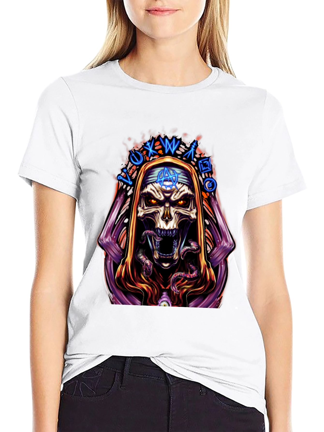 Skull Graphic Print Tee - Dark Occult Design