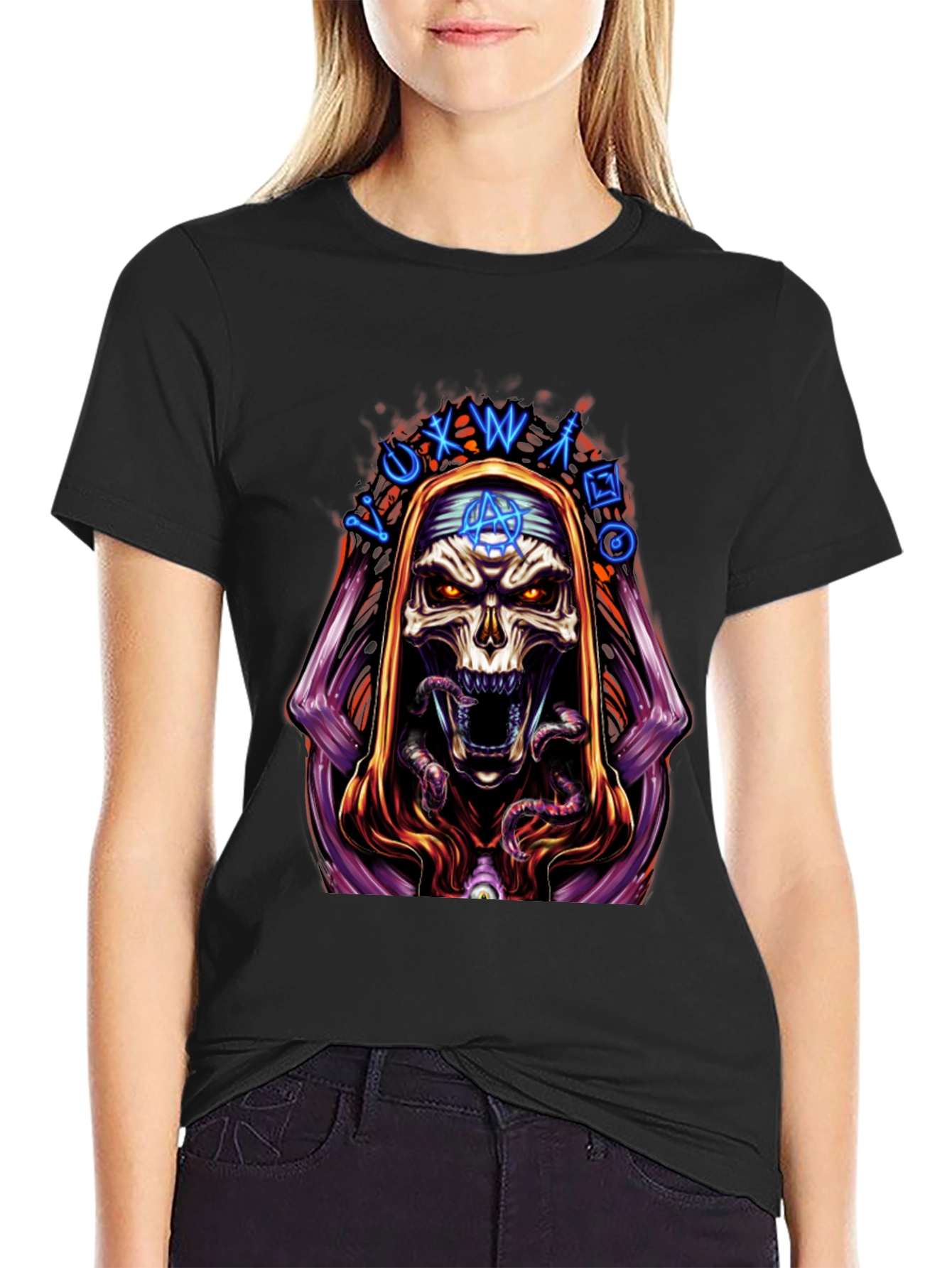 Skull Graphic Print Tee - Dark Occult Design