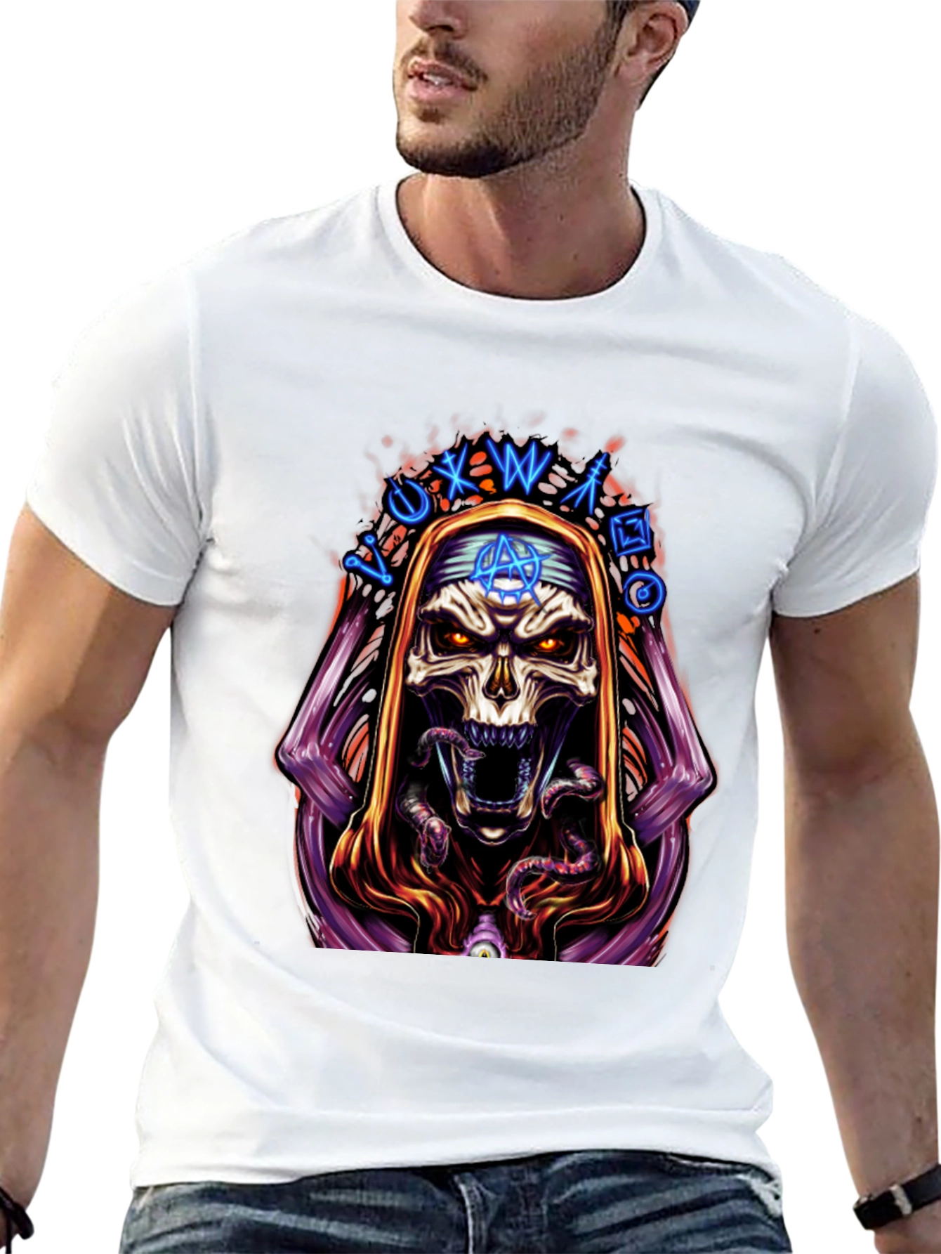 Skull Graphic Print Tee - Dark Occult Design