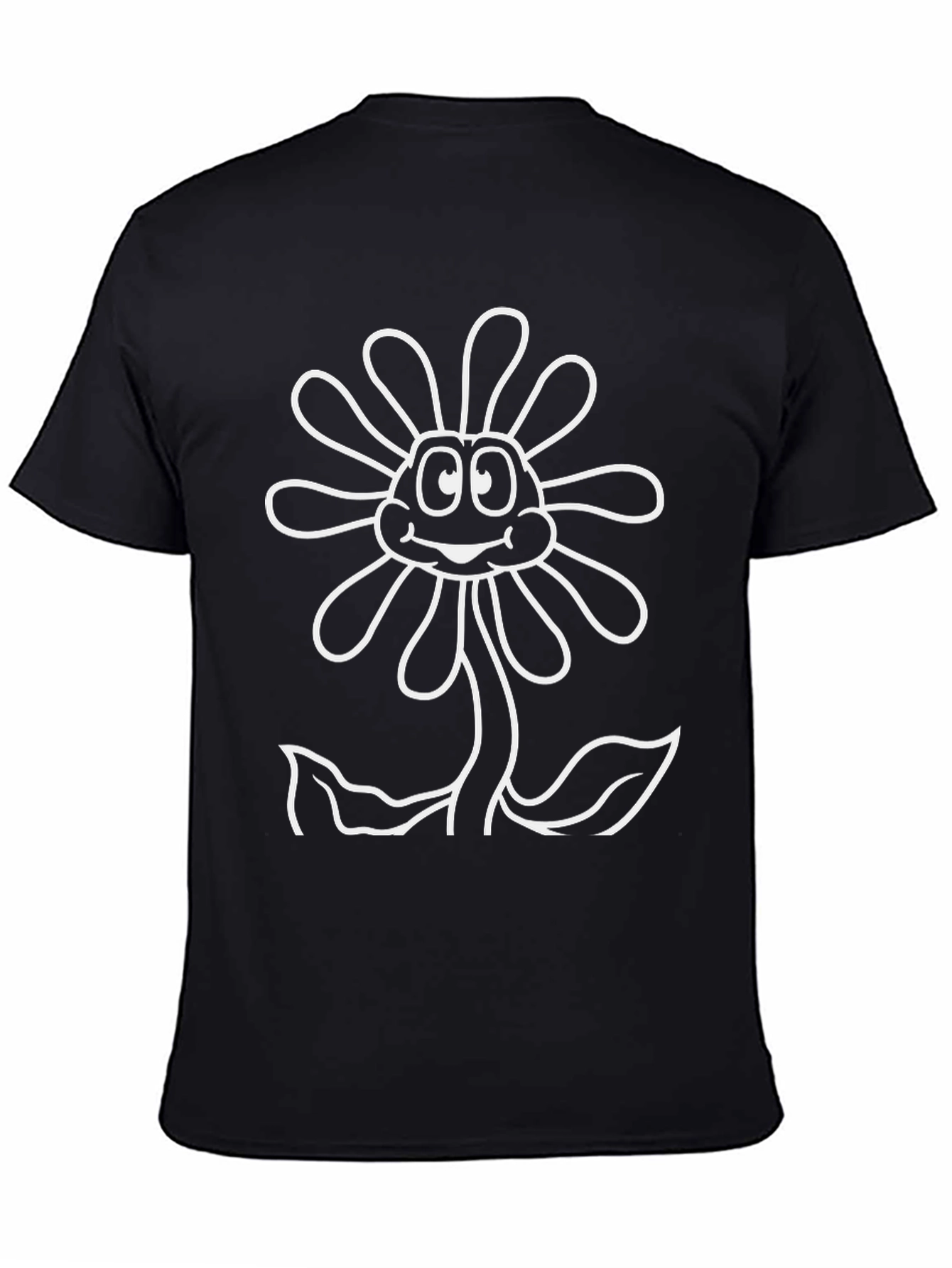 Happy Flower Graphic Tee - Black Casual Shirt