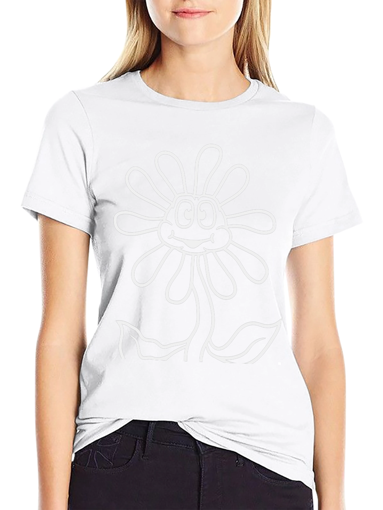 Happy Flower Graphic Tee - Black Casual Shirt
