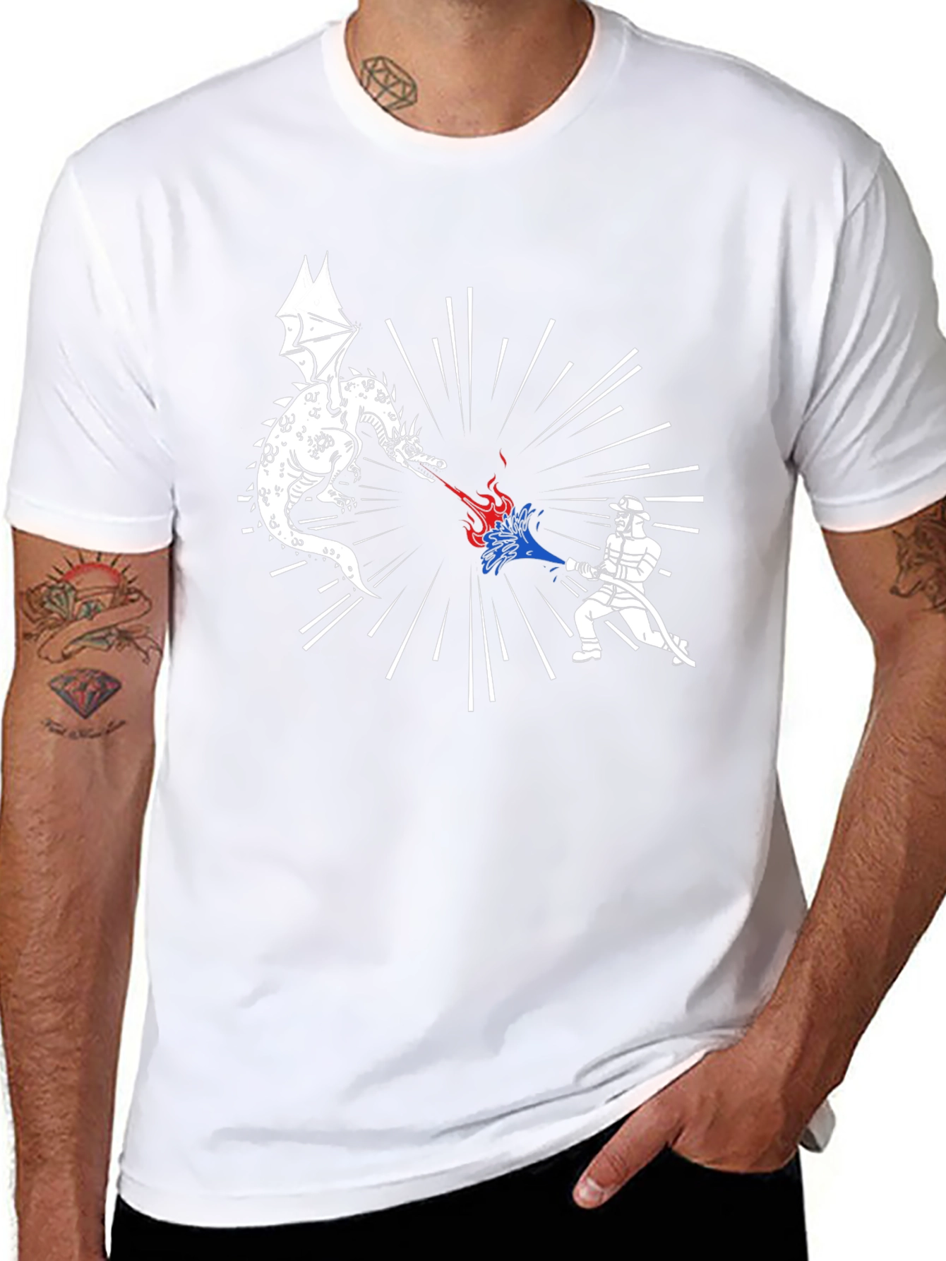 Dragon vs Firefighter Graphic Tee - Black
