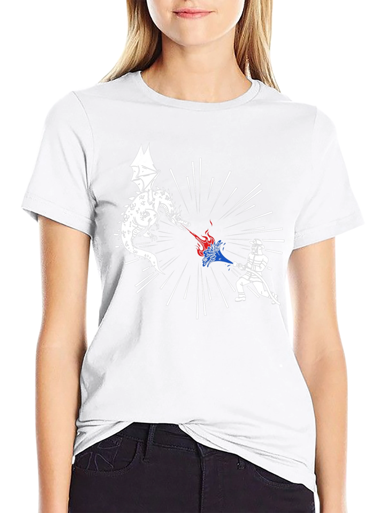 Dragon vs Firefighter Graphic Tee - Black