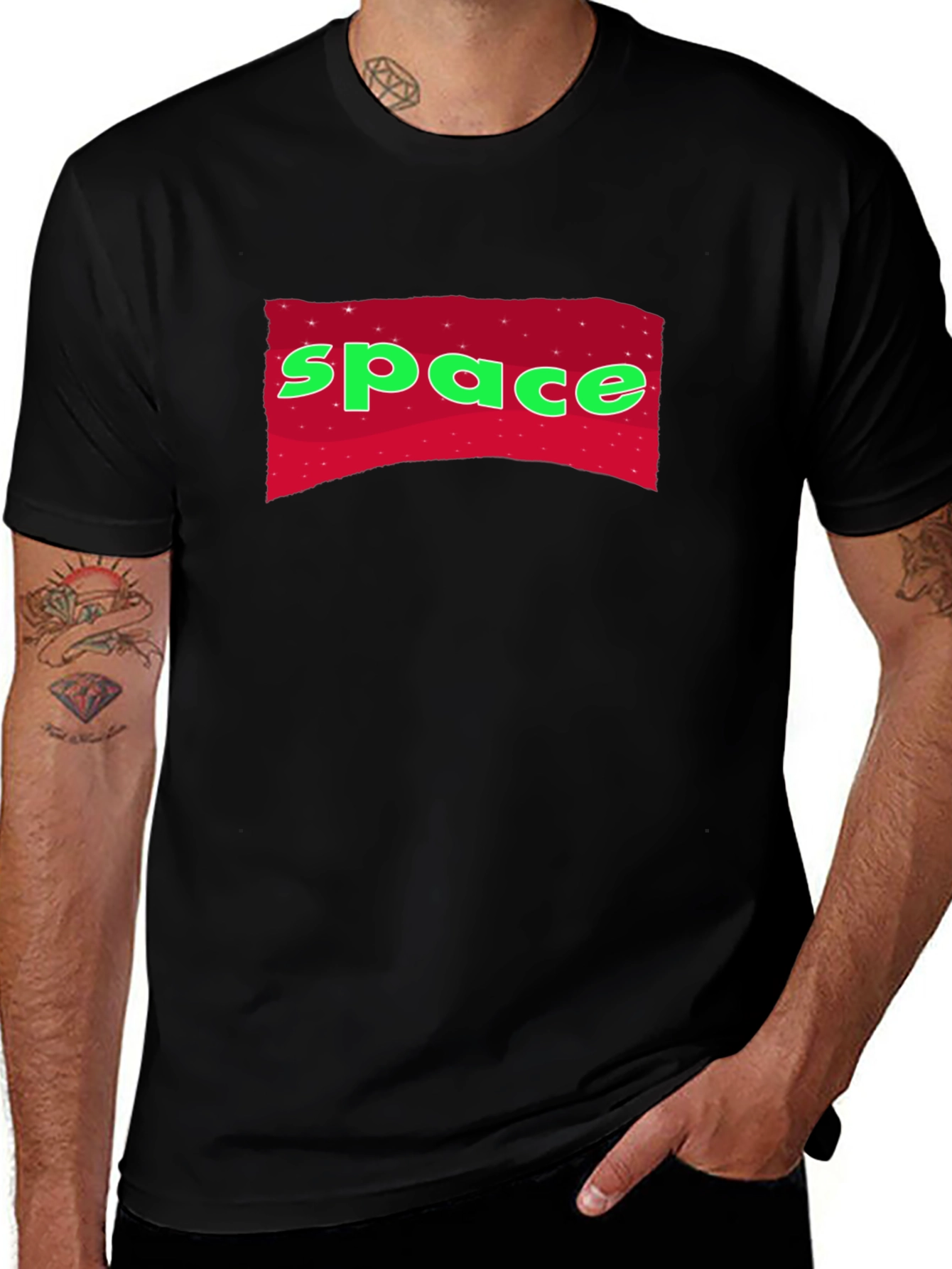 Space Graphic T-Shirt - Black Crew Neck Tee