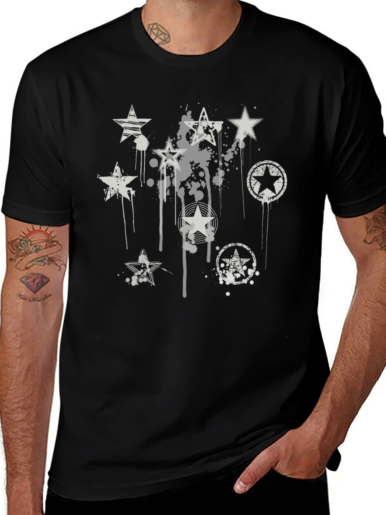 Grunge Star Graphic T-Shirt - Black