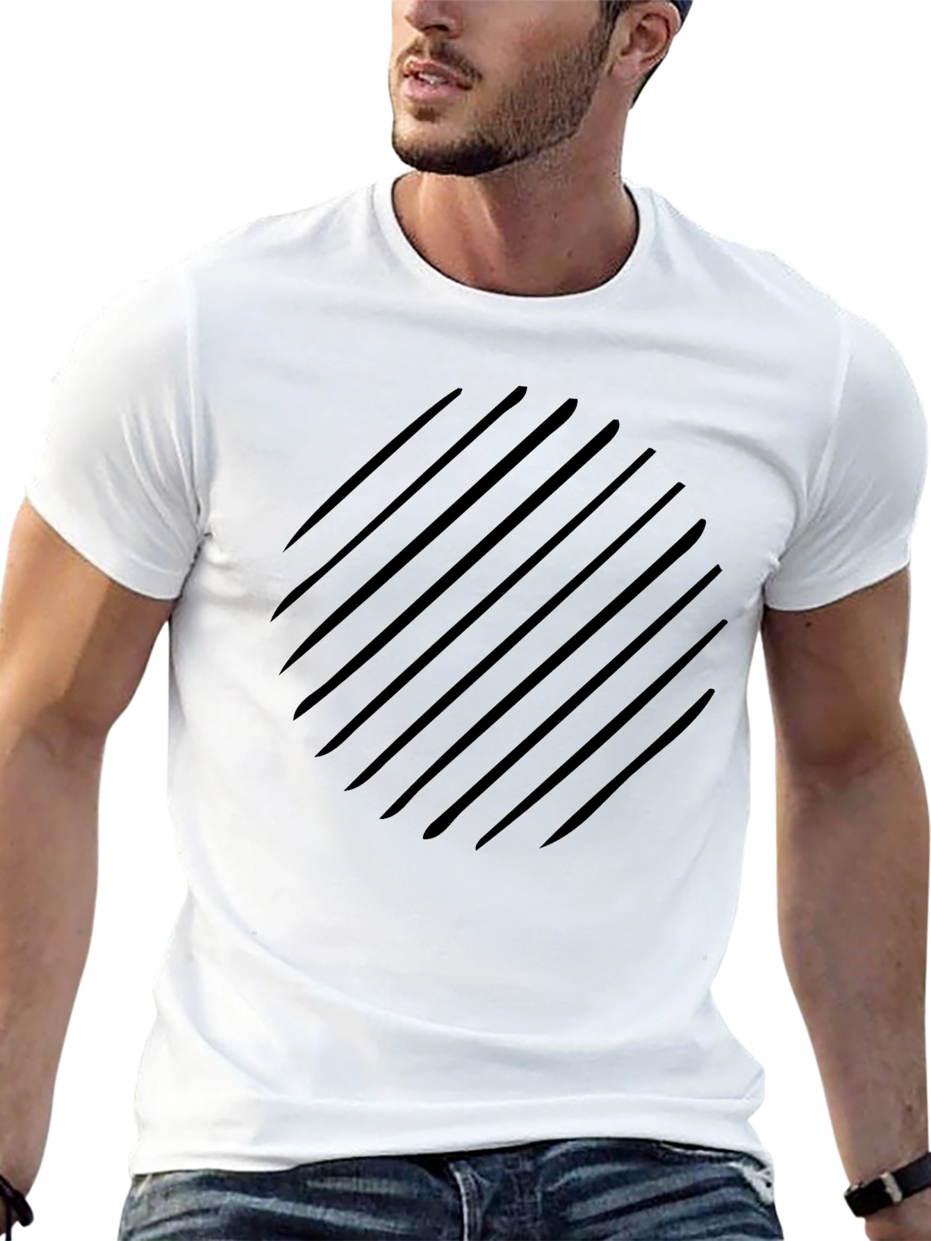 Modern Black Diagonal Stripe Graphic Tee