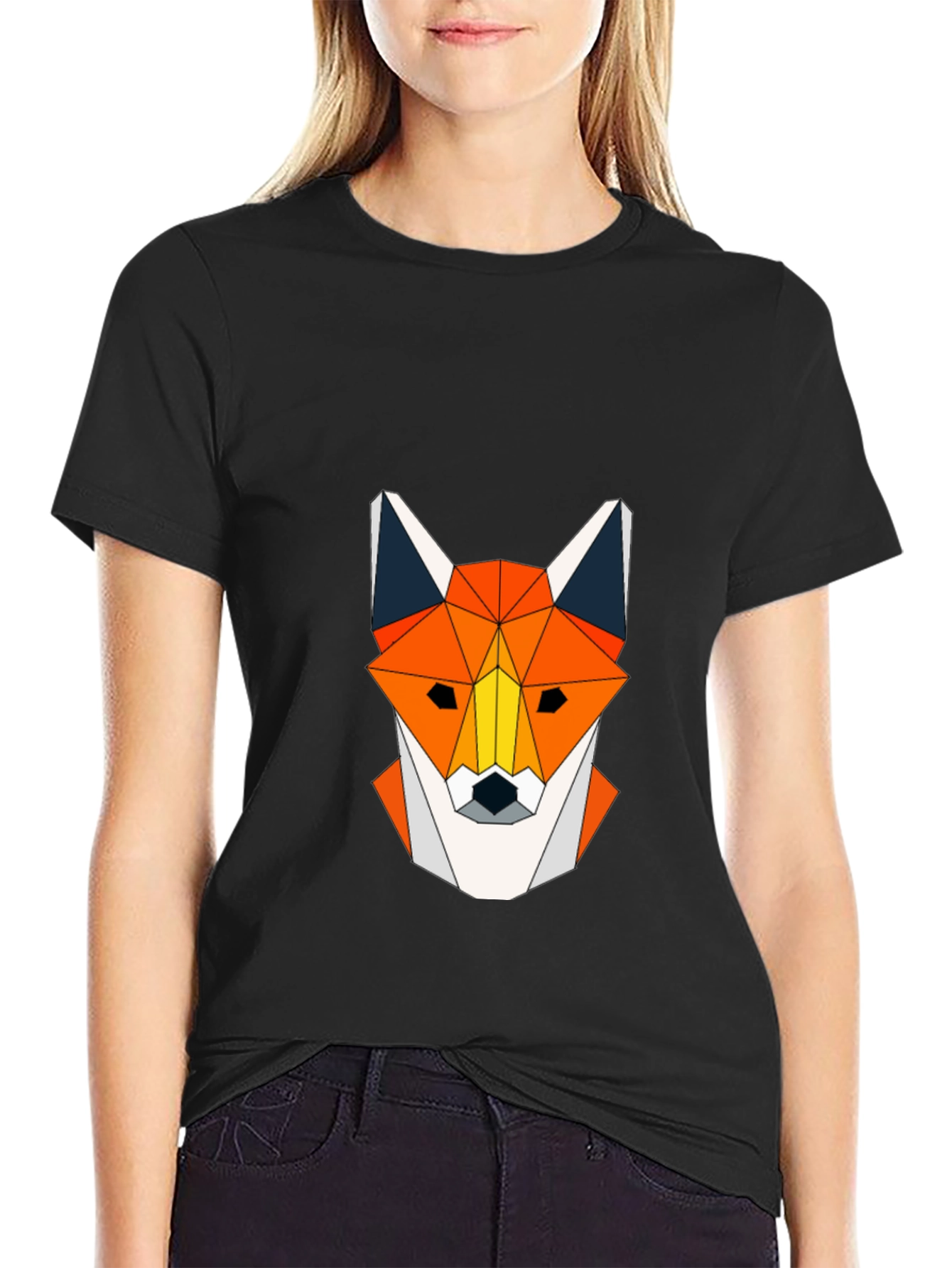 Geometric Fox Head Graphic Tee - Modern Design