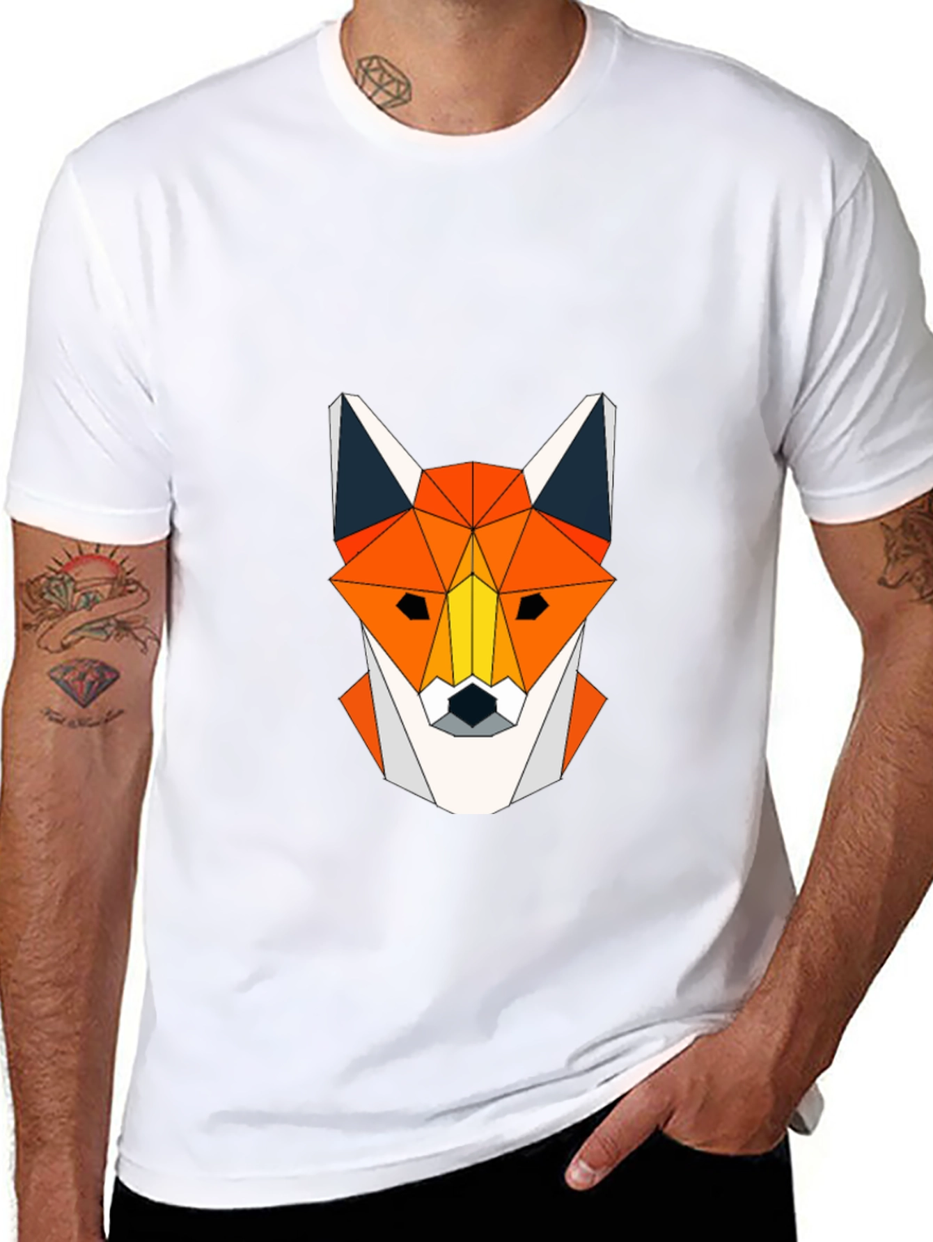 Geometric Fox Head Graphic Tee - Modern Design