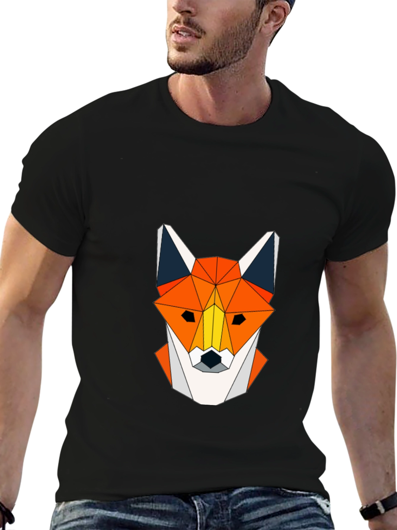 Geometric Fox Head Graphic Tee - Modern Design