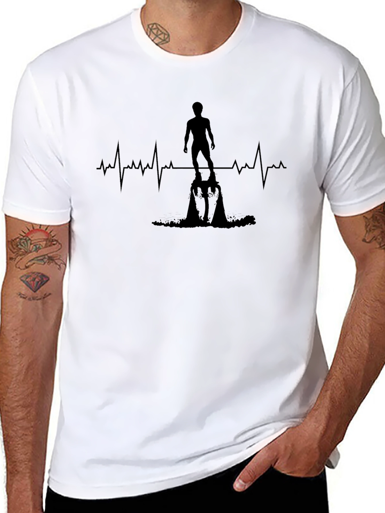Heartbeat Surfer T-Shirt - Black Graphic Tee