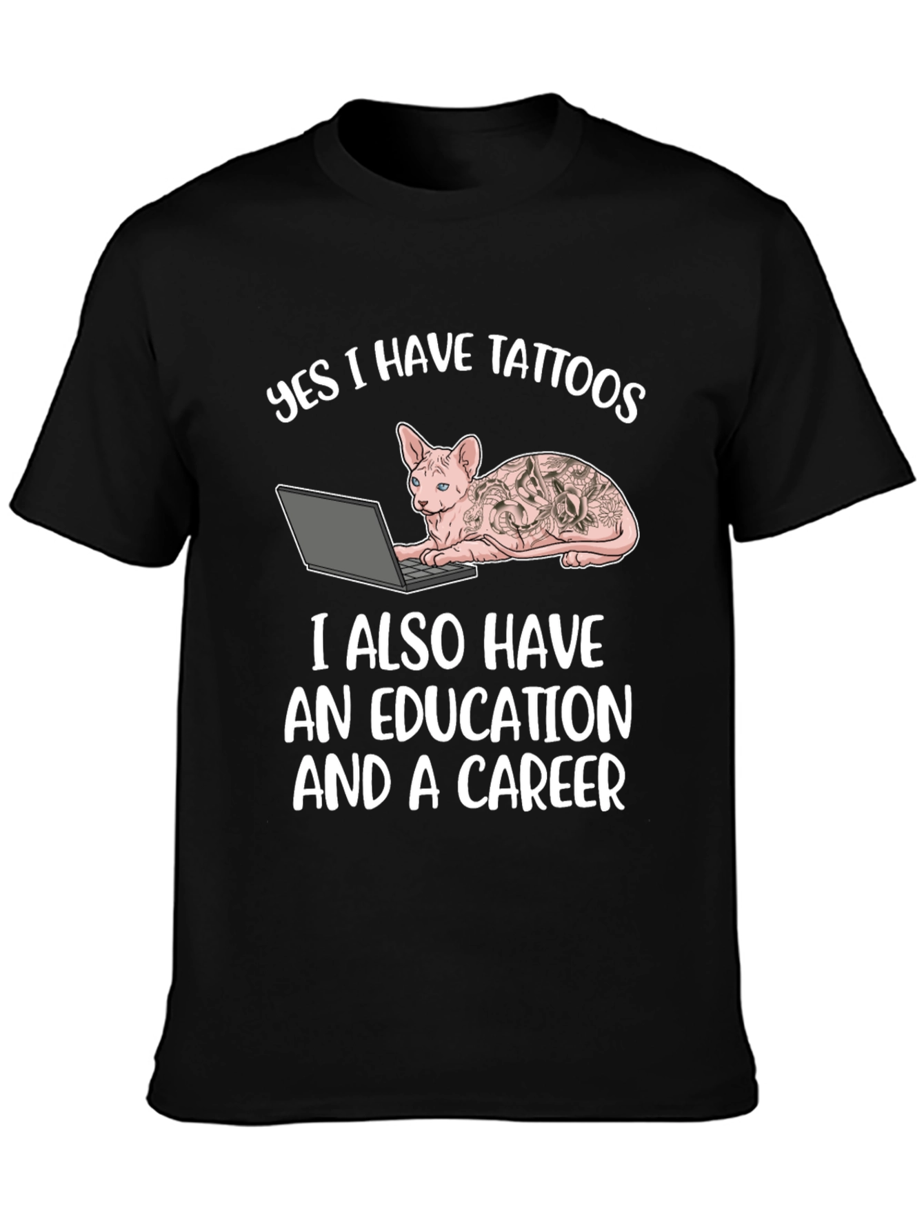 Tattooed Cat Laptop T-Shirt - Sarcastic & Unique!