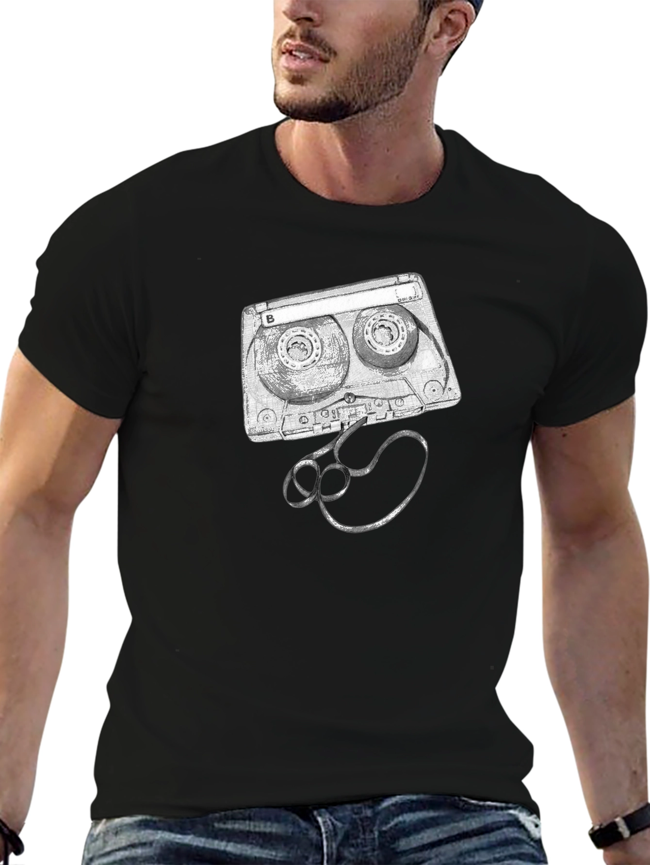 Retro Cassette Tape Graphic Tee - Black