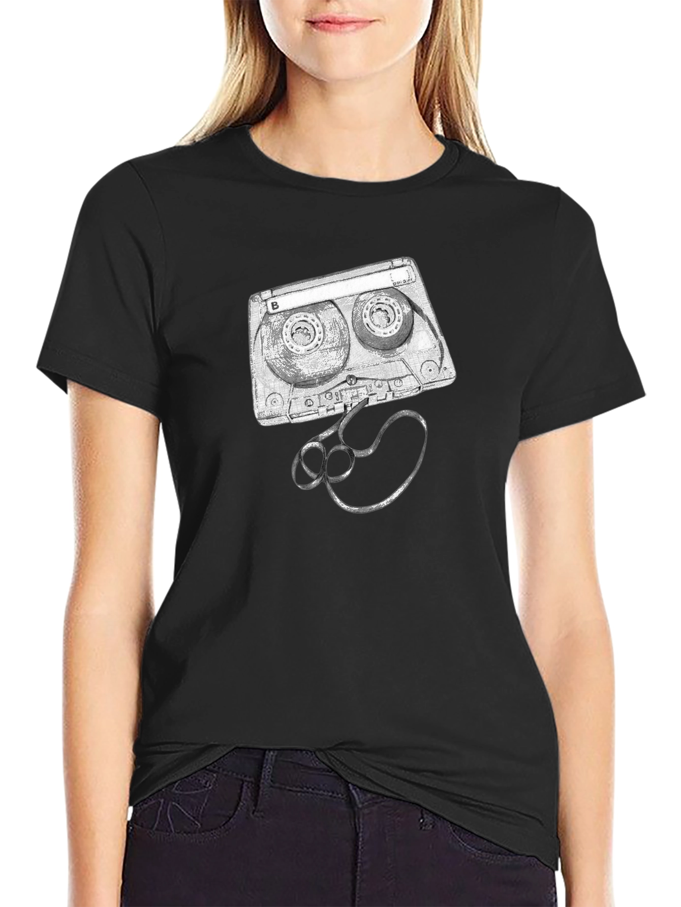 Retro Cassette Tape Graphic Tee - Black