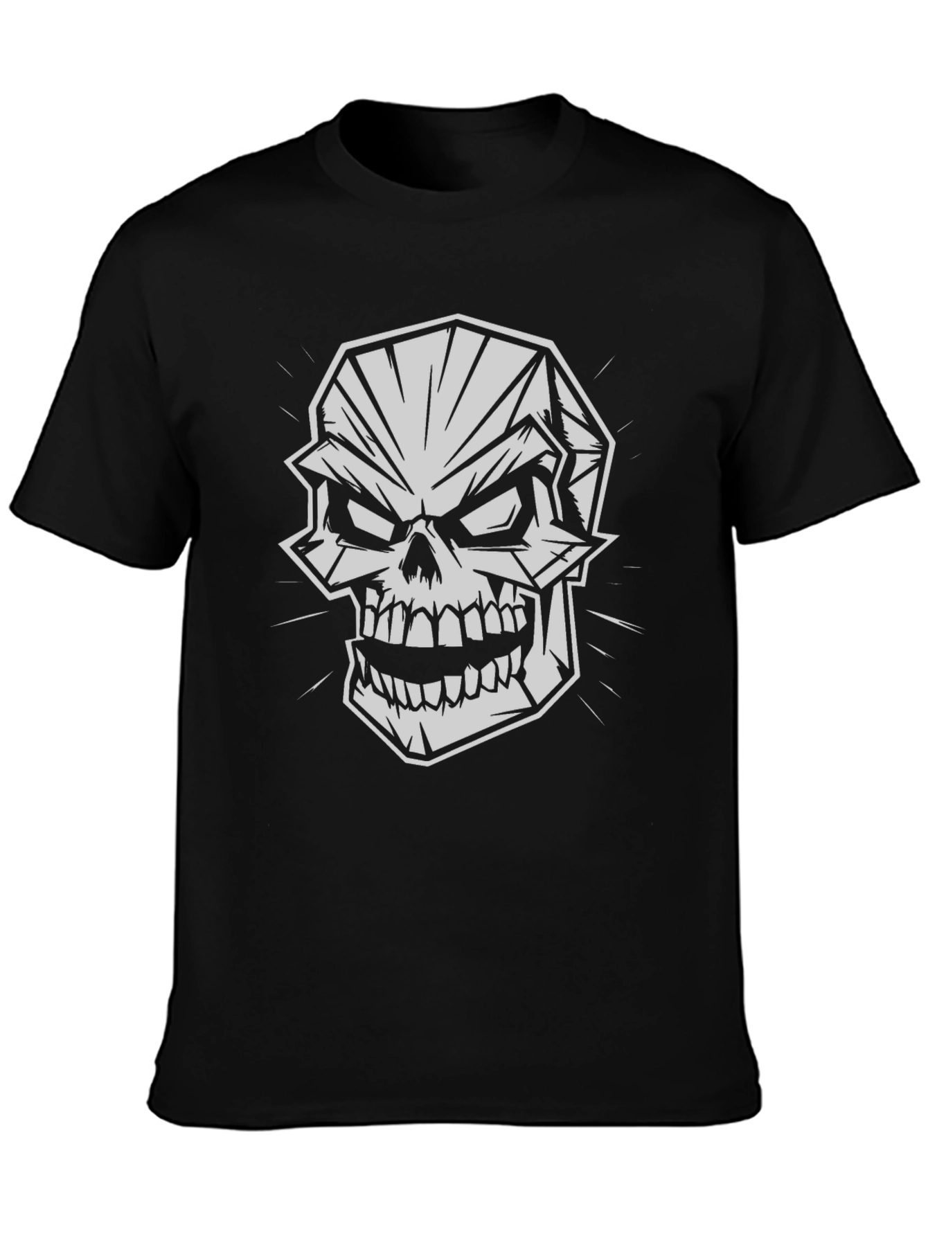 Geometric Skull Graphic Print Black T-Shirt