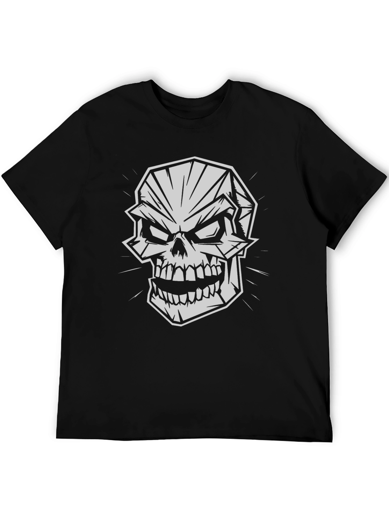 Geometric Skull Graphic Print Black T-Shirt