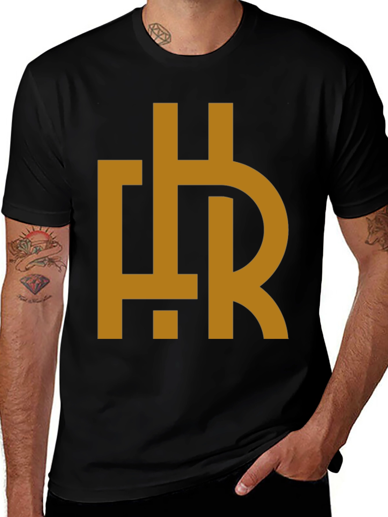 Abstract HR Gold Graphic Print Black T-Shirt