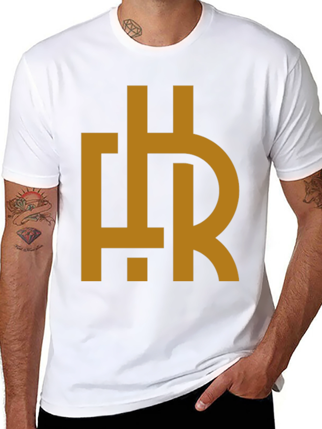Abstract HR Gold Graphic Print Black T-Shirt