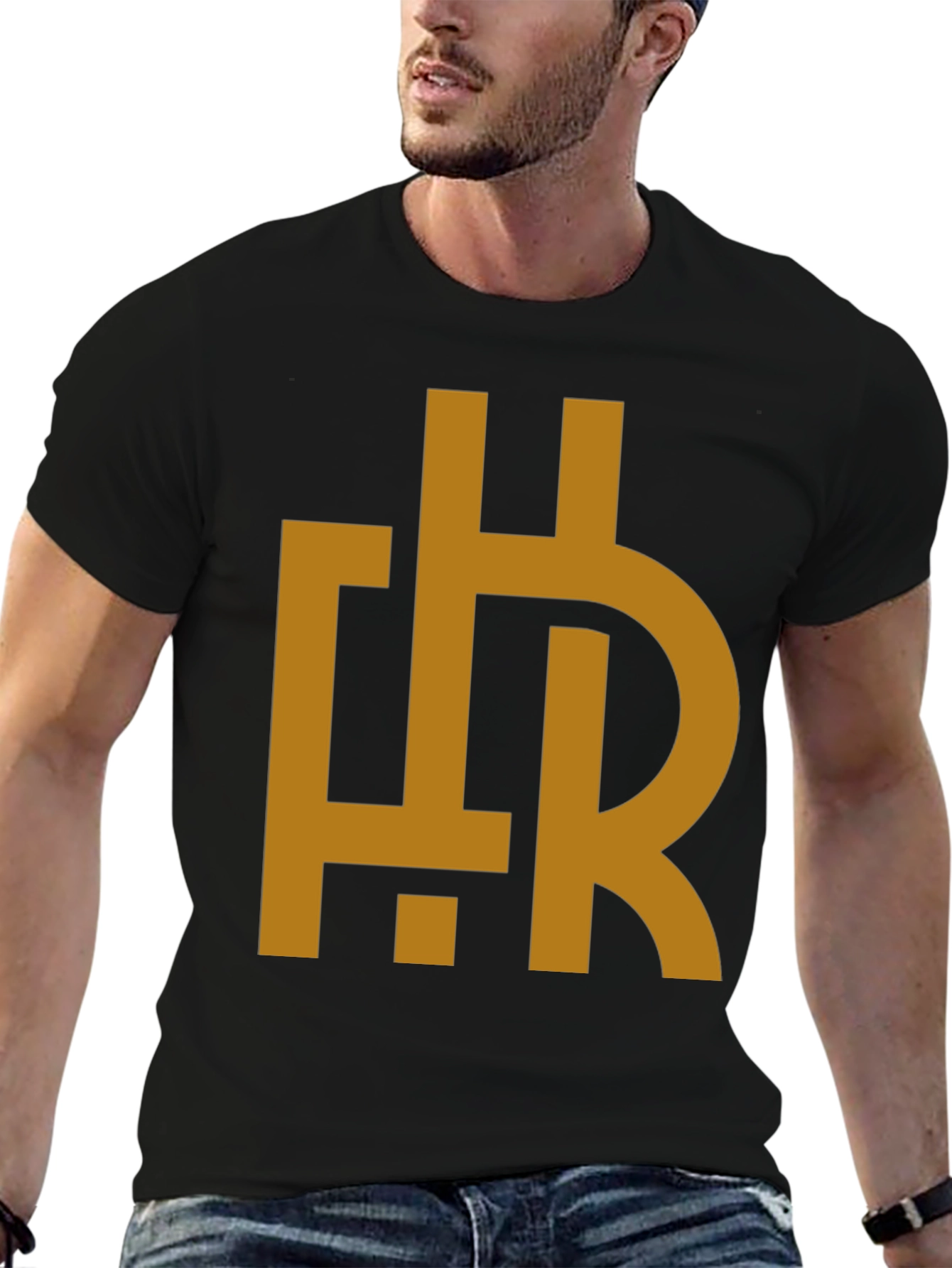 Abstract HR Gold Graphic Print Black T-Shirt