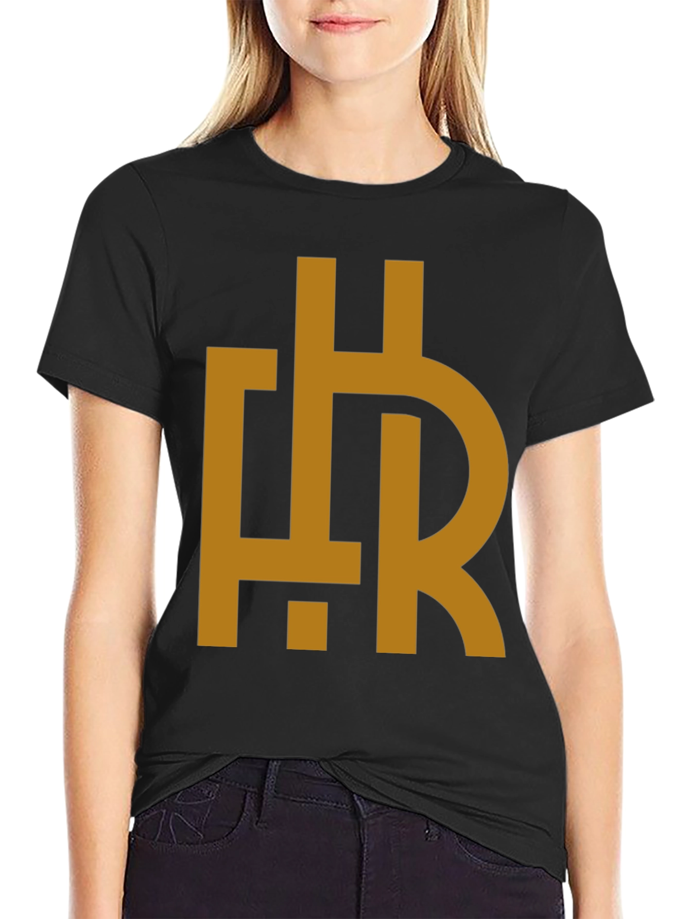 Abstract HR Gold Graphic Print Black T-Shirt