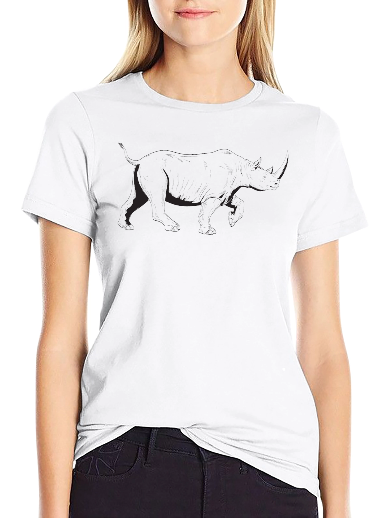Black T-Shirt with Subtle Rhino Graphic