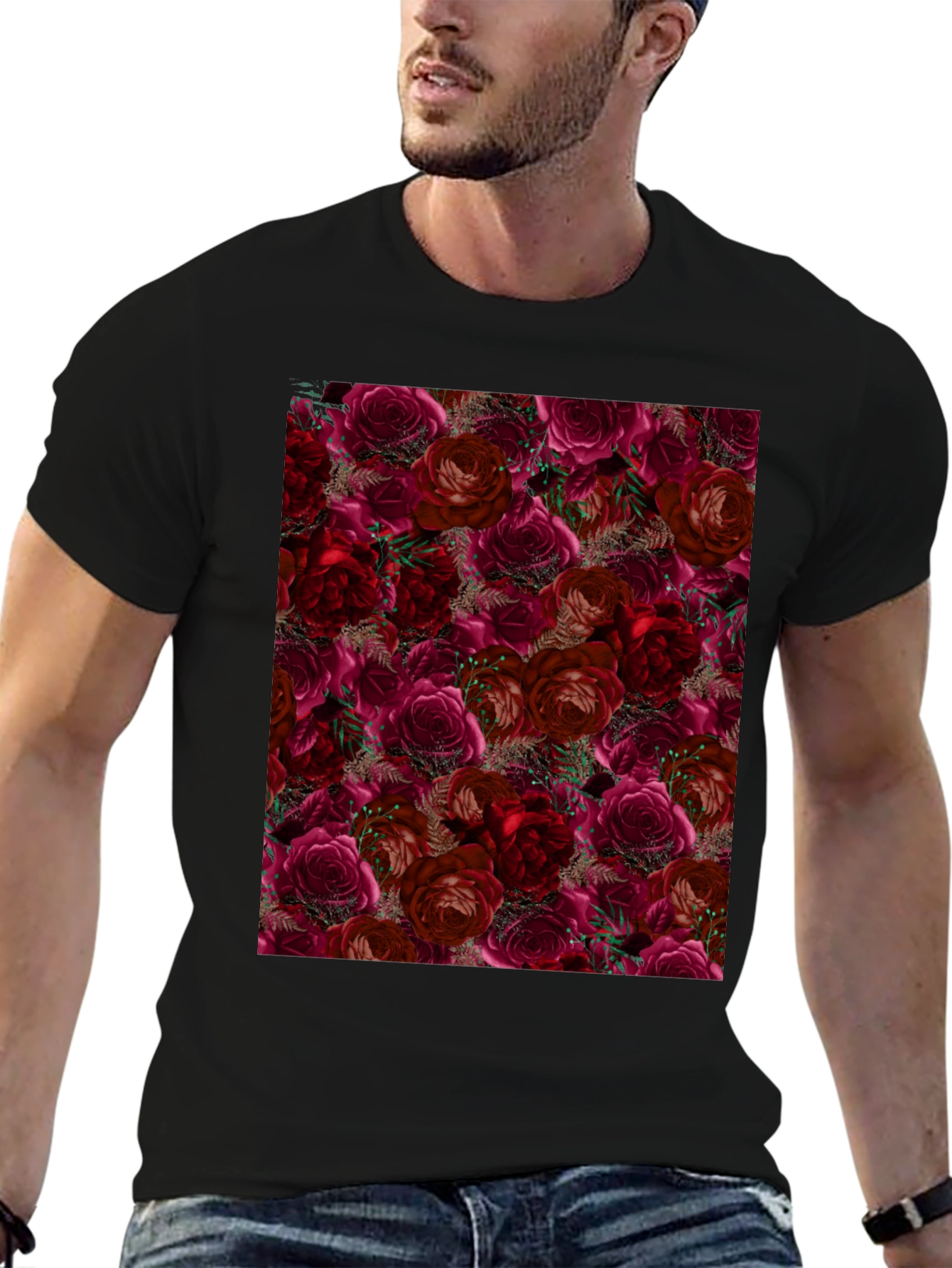 Floral Roses T-Shirt - Black