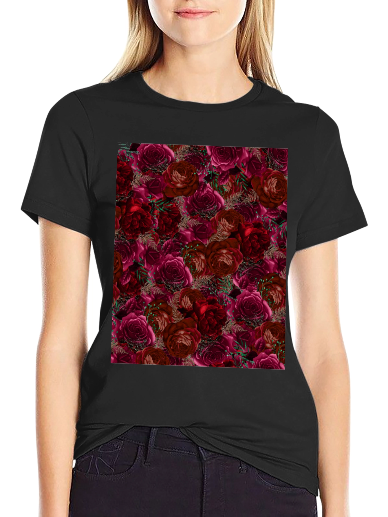 Floral Roses T-Shirt - Black