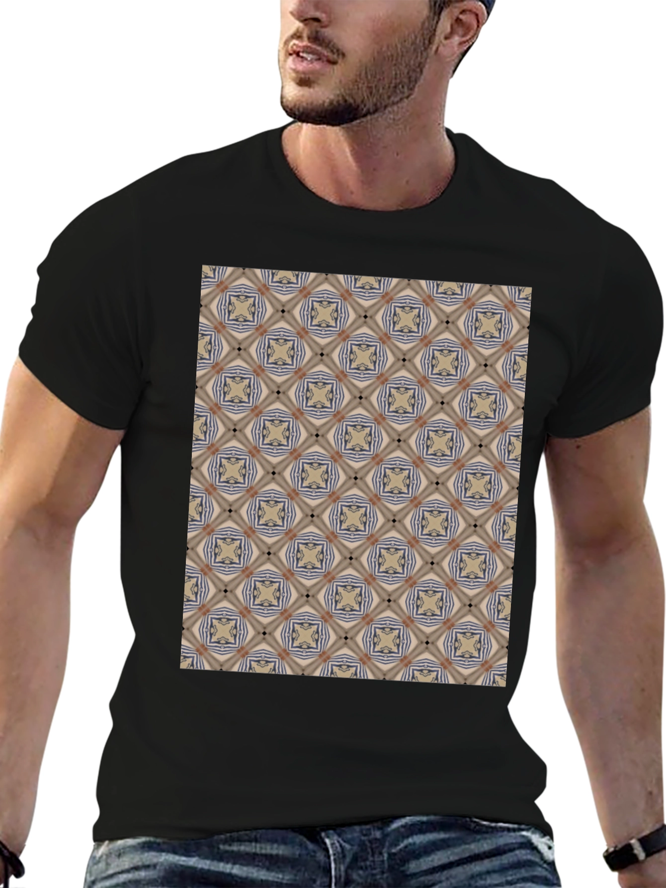 Patterned Black T-Shirt - Unique Design