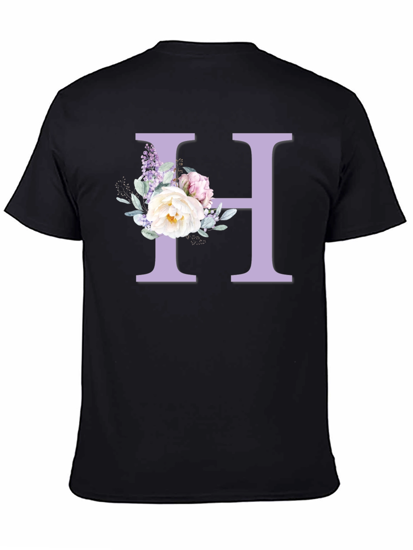 Floral Letter H Black T-shirt
