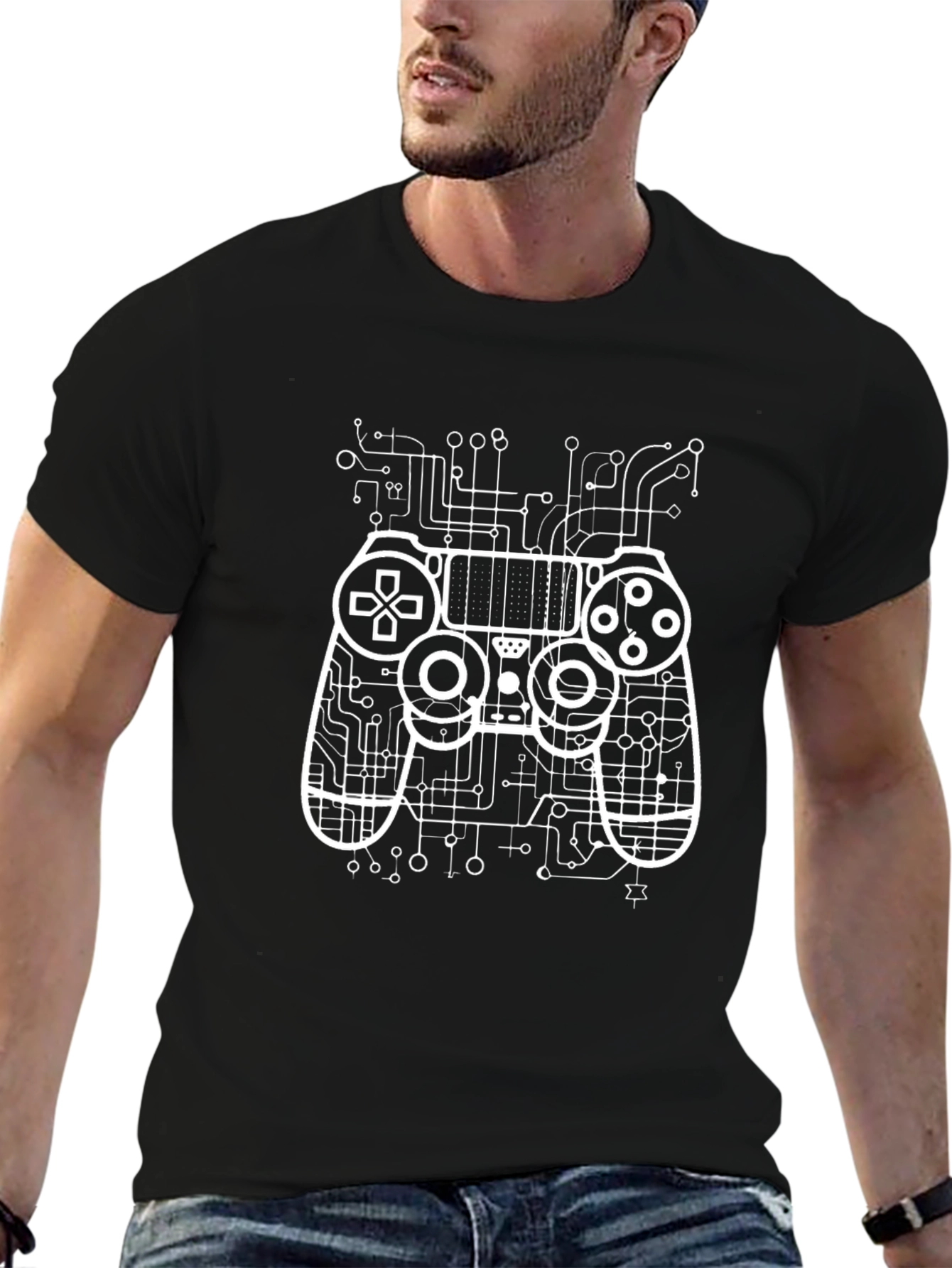 Gamer Circuit Board Graphic T-Shirt - Black