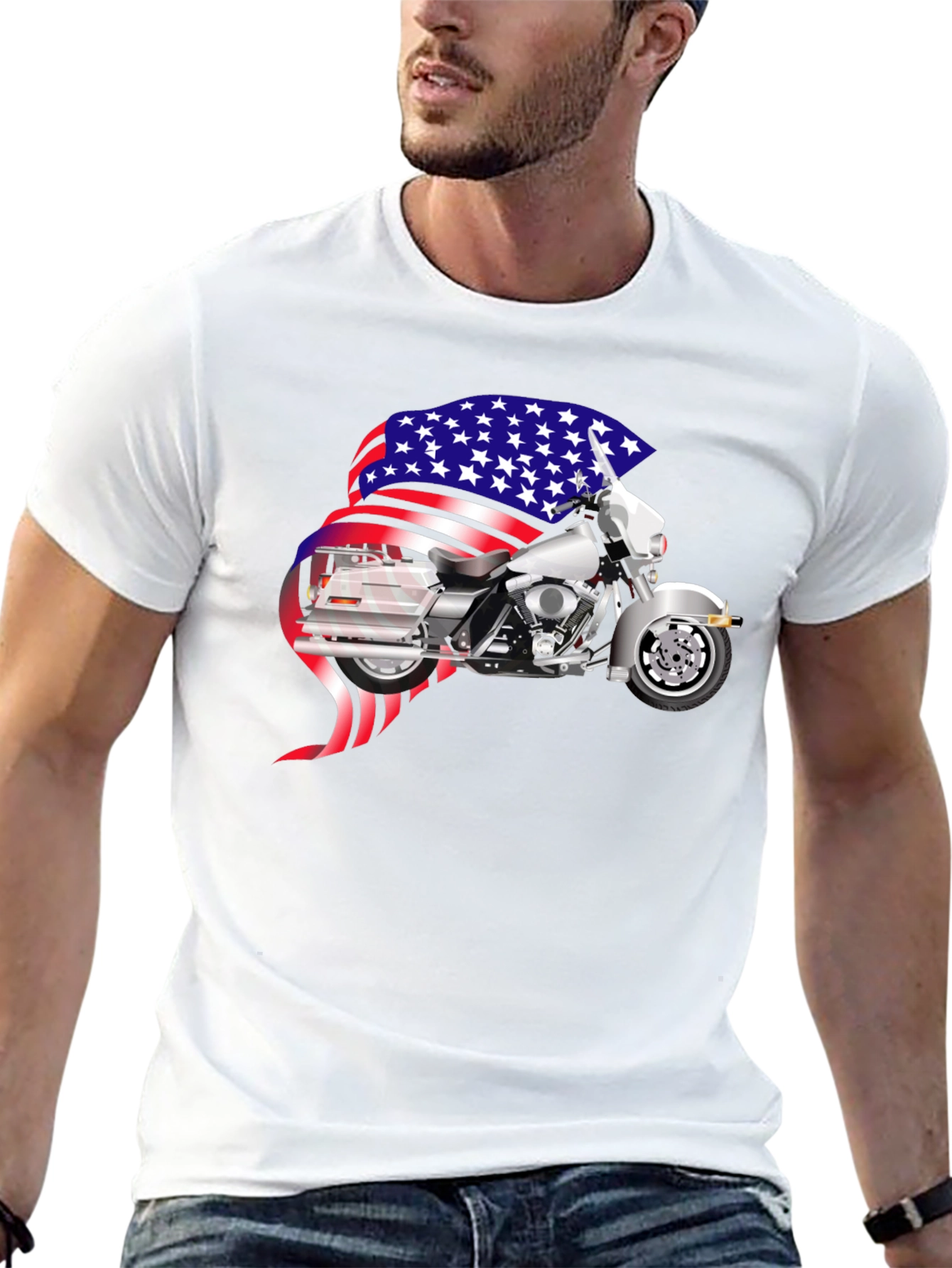 American Motorcycle Graphic T-Shirt - Patriotic Design
