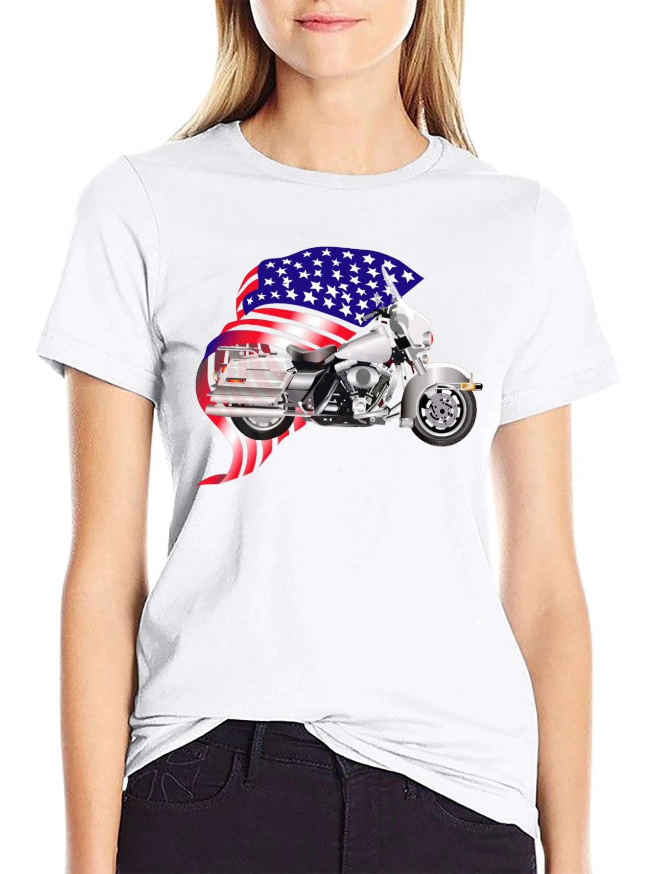 American Motorcycle Graphic T-Shirt - Patriotic Design