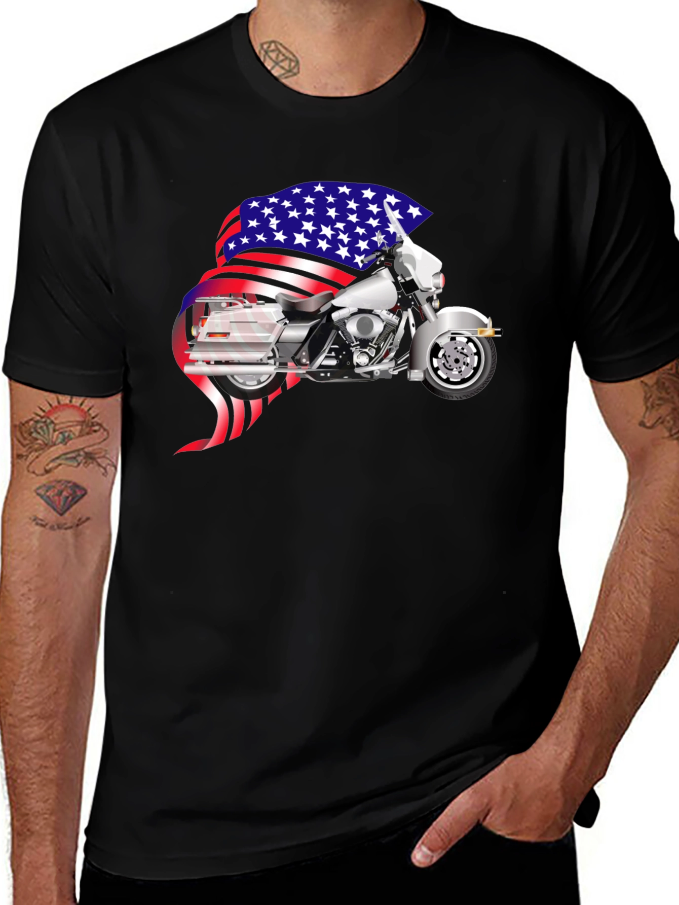 American Motorcycle Graphic T-Shirt - Patriotic Design