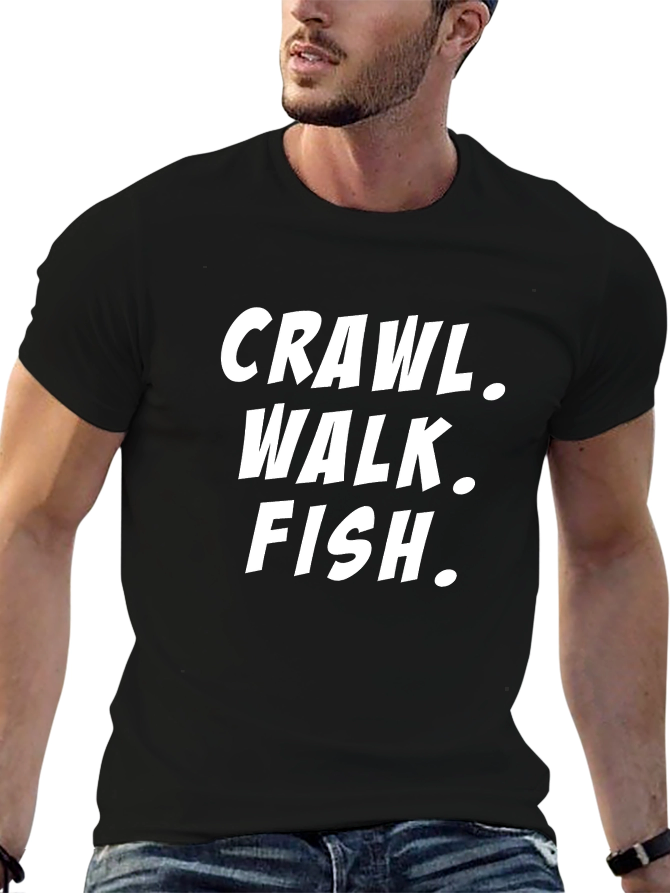 Crawl Walk Fish Black Cotton T-Shirt