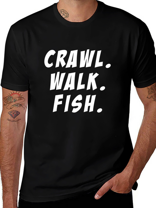 Crawl Walk Fish Black Cotton T-Shirt