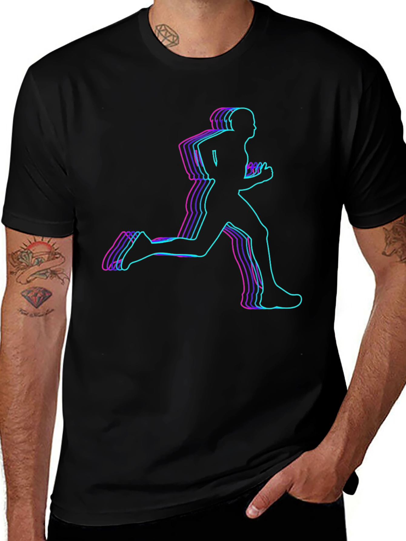 Mens Running Man Graphic Tee - Black