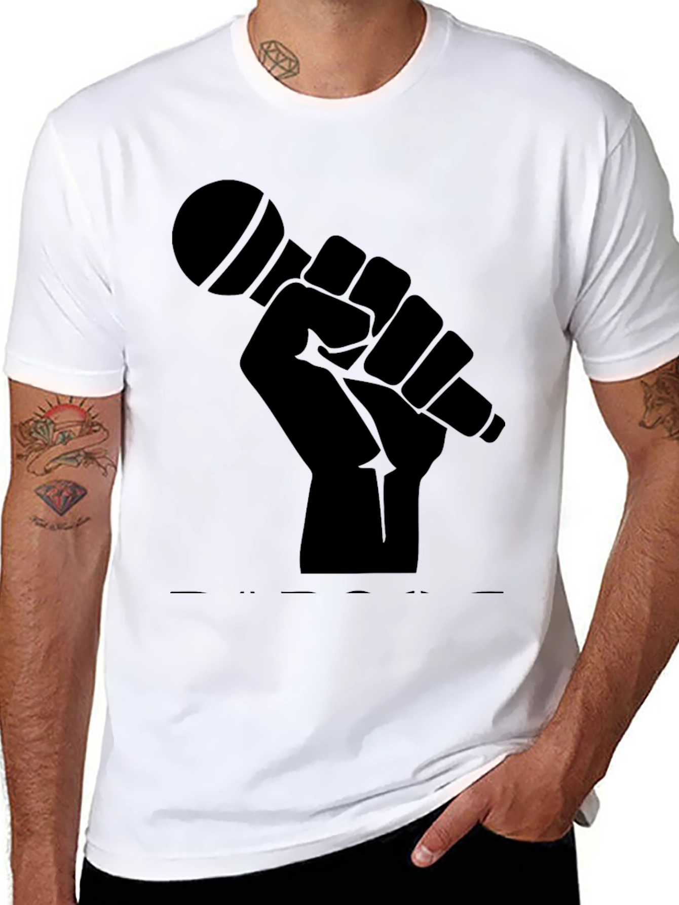 Black Microphone Fist Graphic T-Shirt