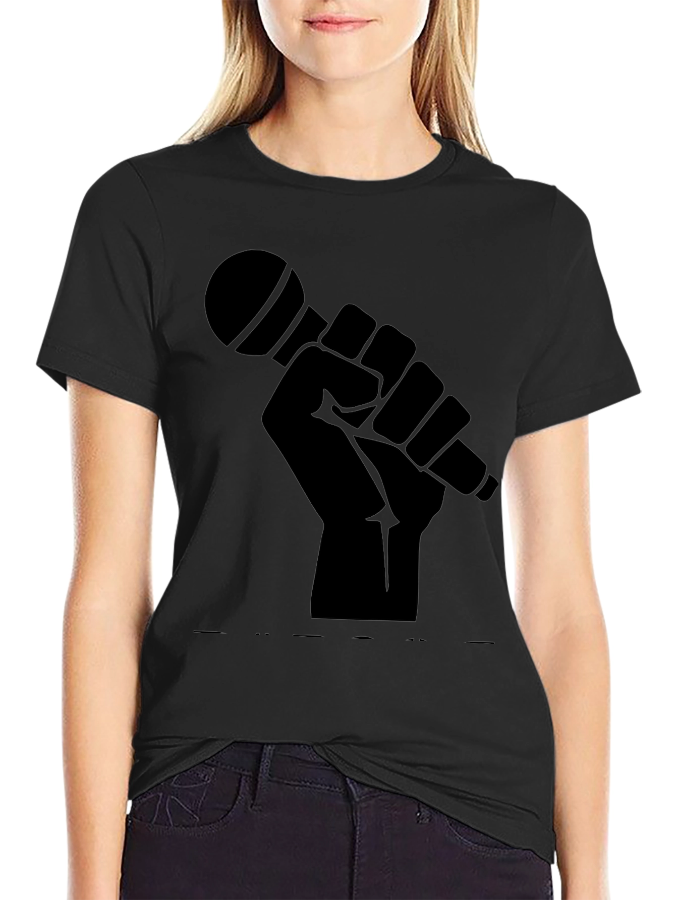 Black Microphone Fist Graphic T-Shirt