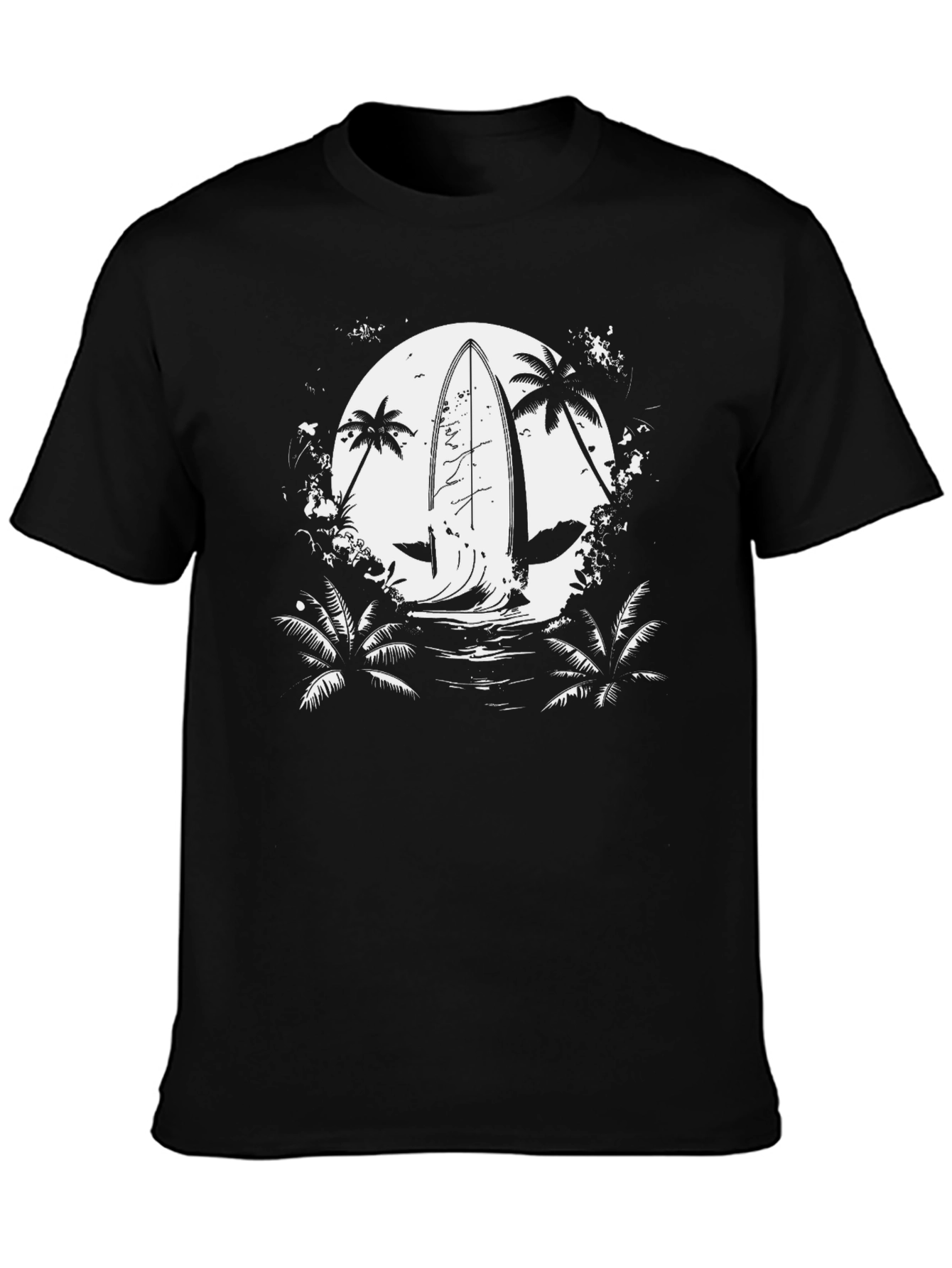Surfboard Moon Graphic Tee - Black Cotton T-Shirt