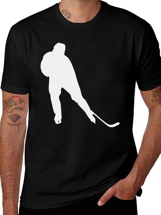 Hockey Player Graphic Tee - Black Cotton T-Shirt