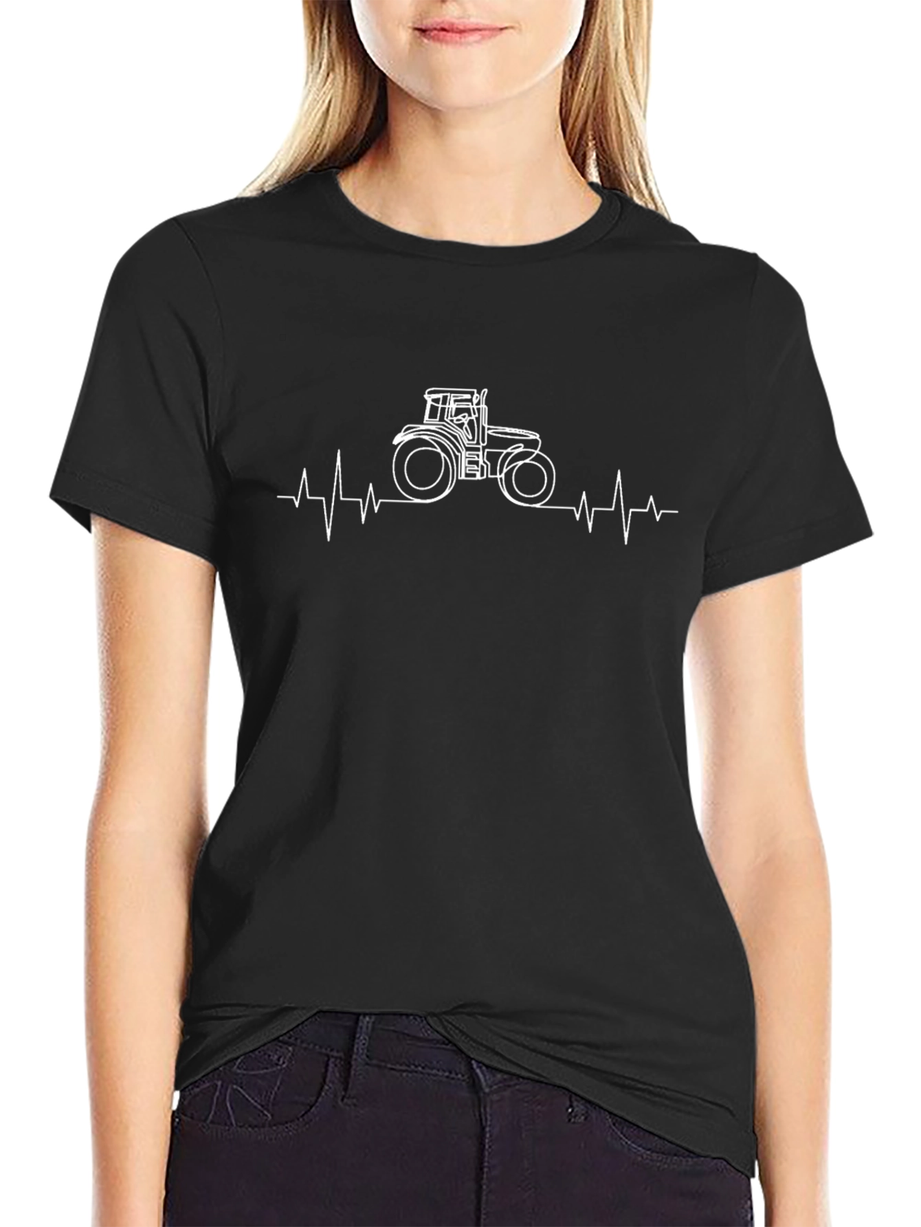 Tractor Heartbeat Graphic Tee - Black Cotton T-Shirt