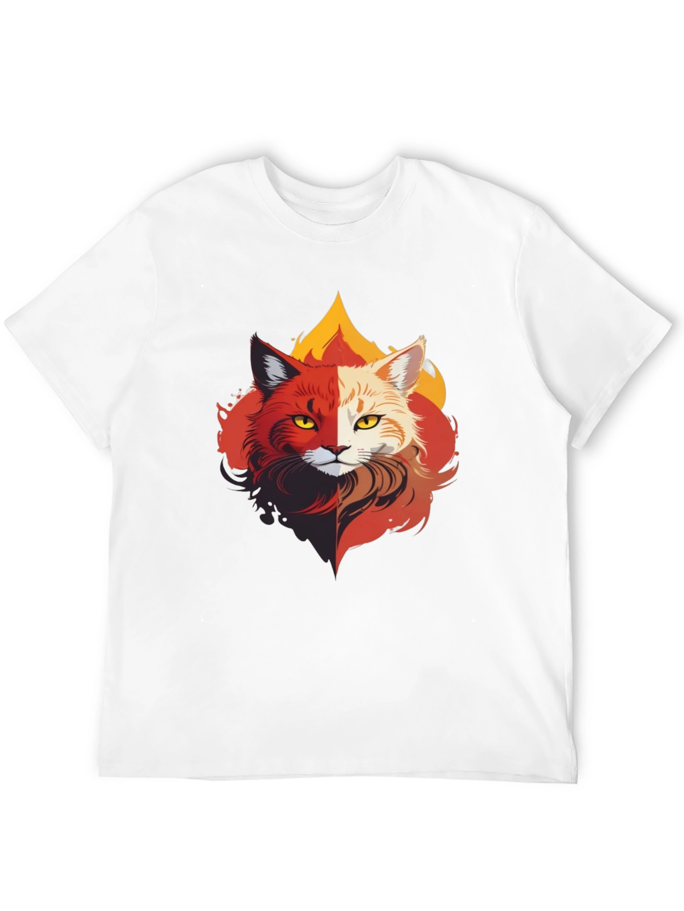 Fiery Feline T-Shirt - Unique Cat Design