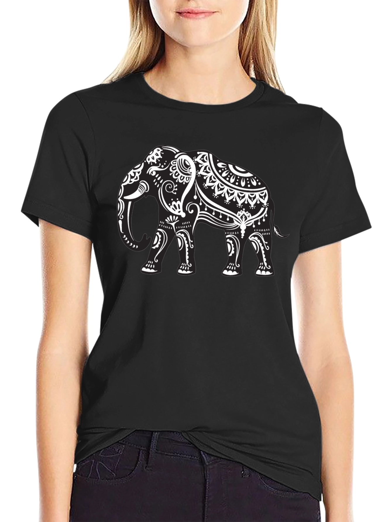 Elephant Graphic Tee - Black Cotton T-Shirt