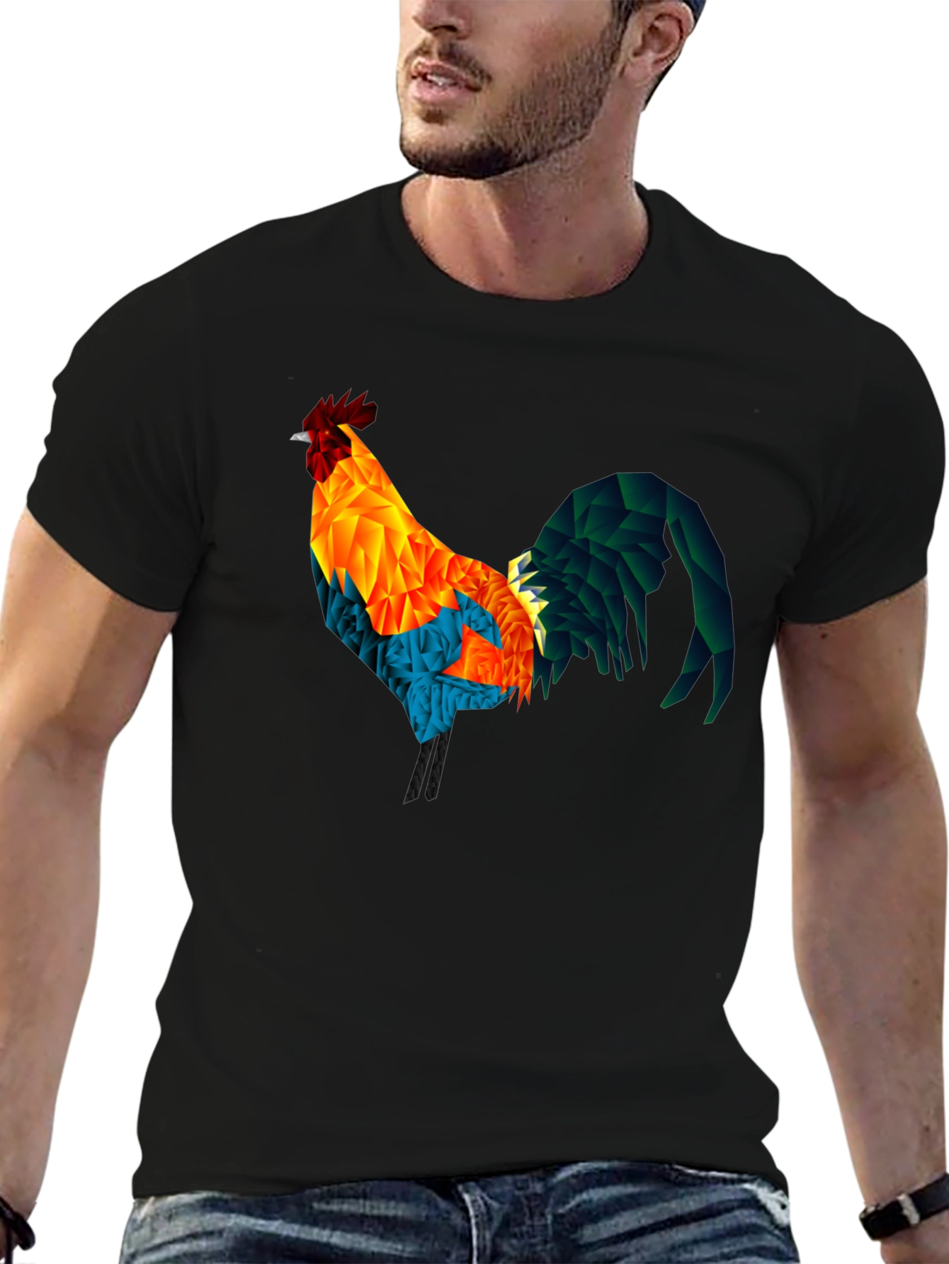 Geometric Rooster Graphic T-Shirt