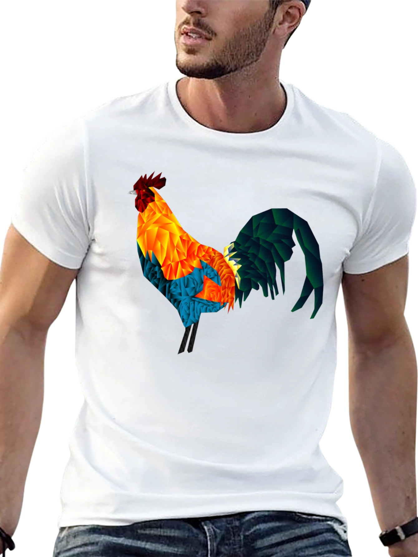 Geometric Rooster Graphic T-Shirt