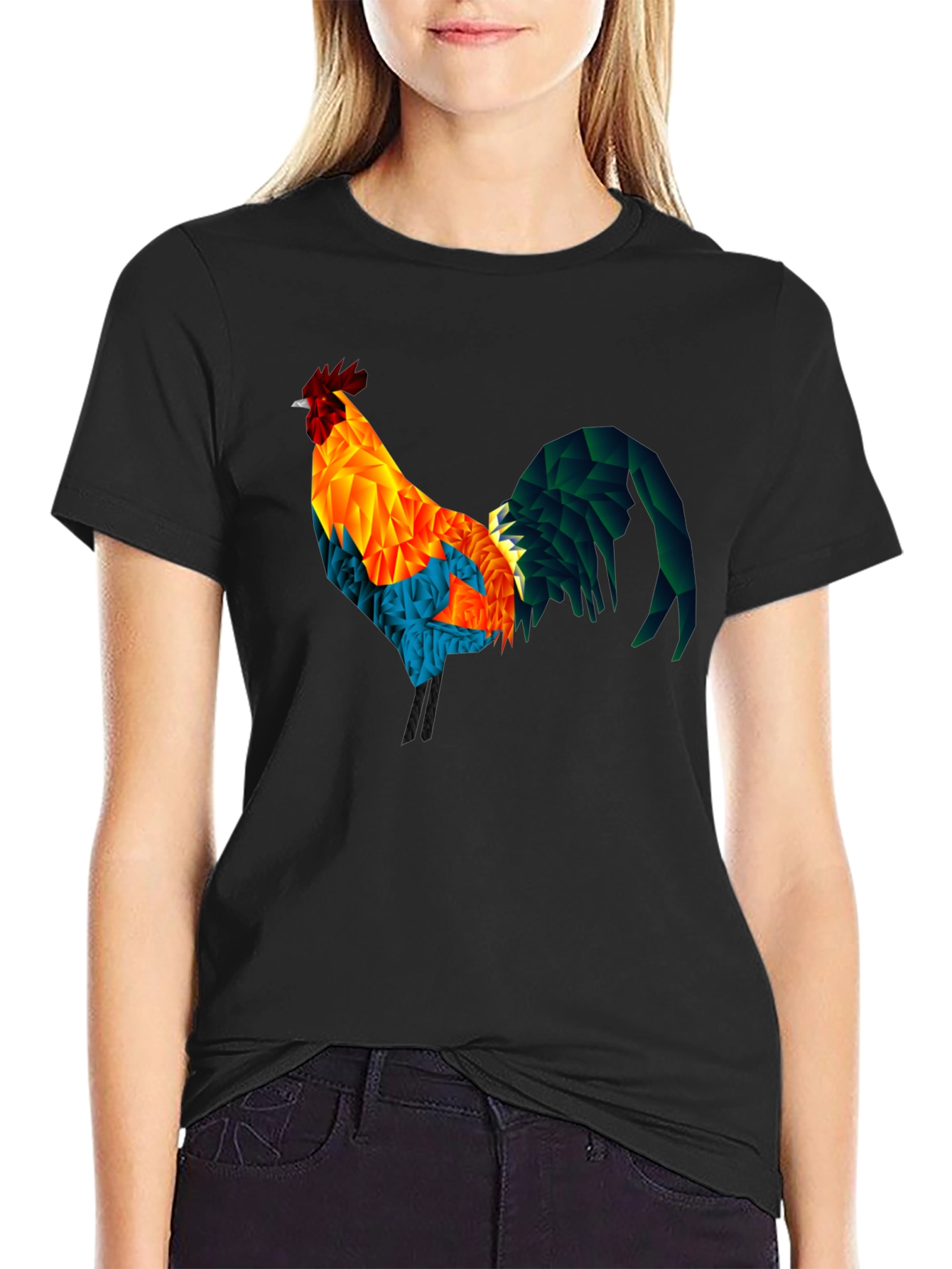 Geometric Rooster Graphic T-Shirt