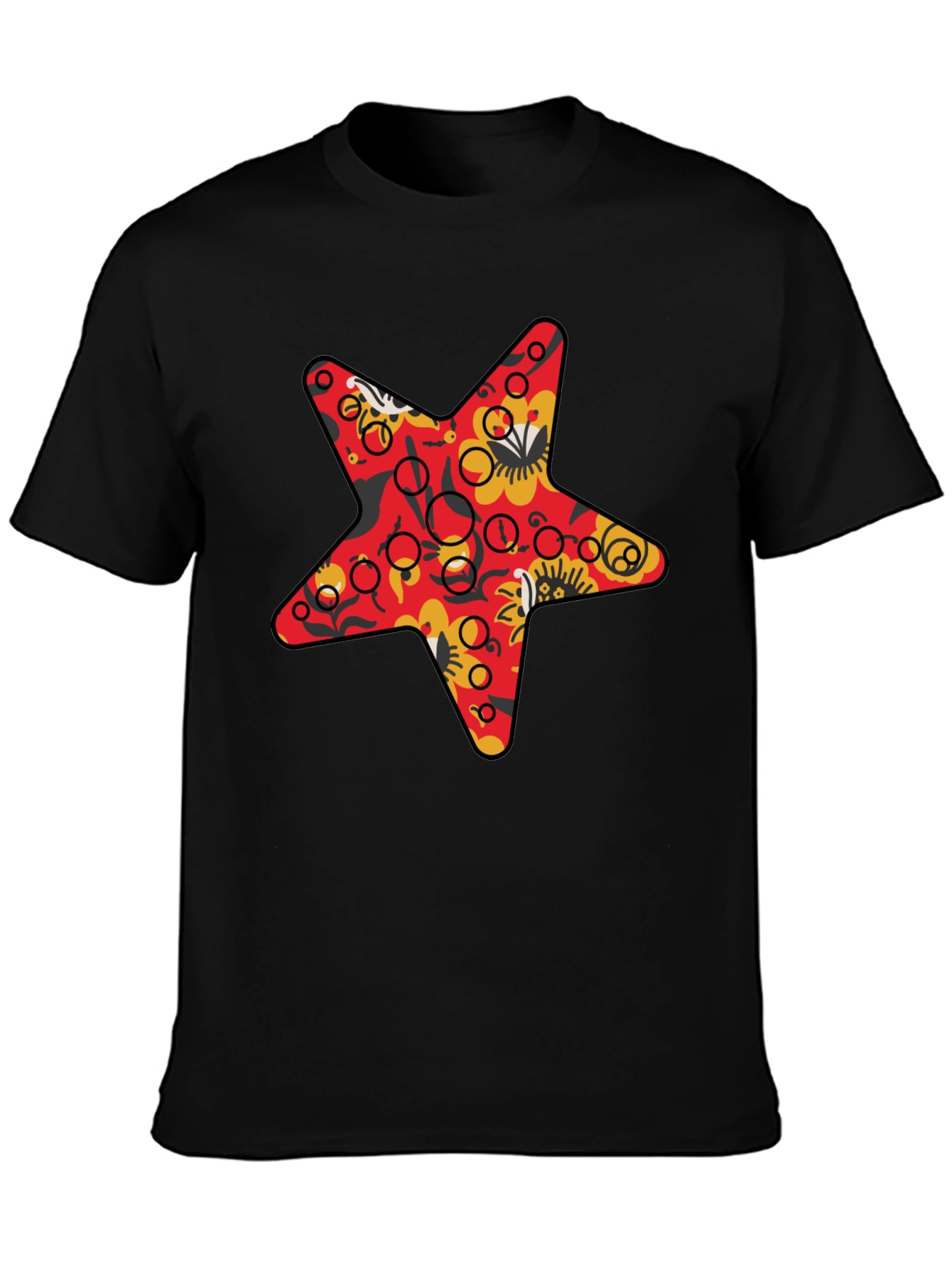 Star Print Black Crew Neck T-Shirt