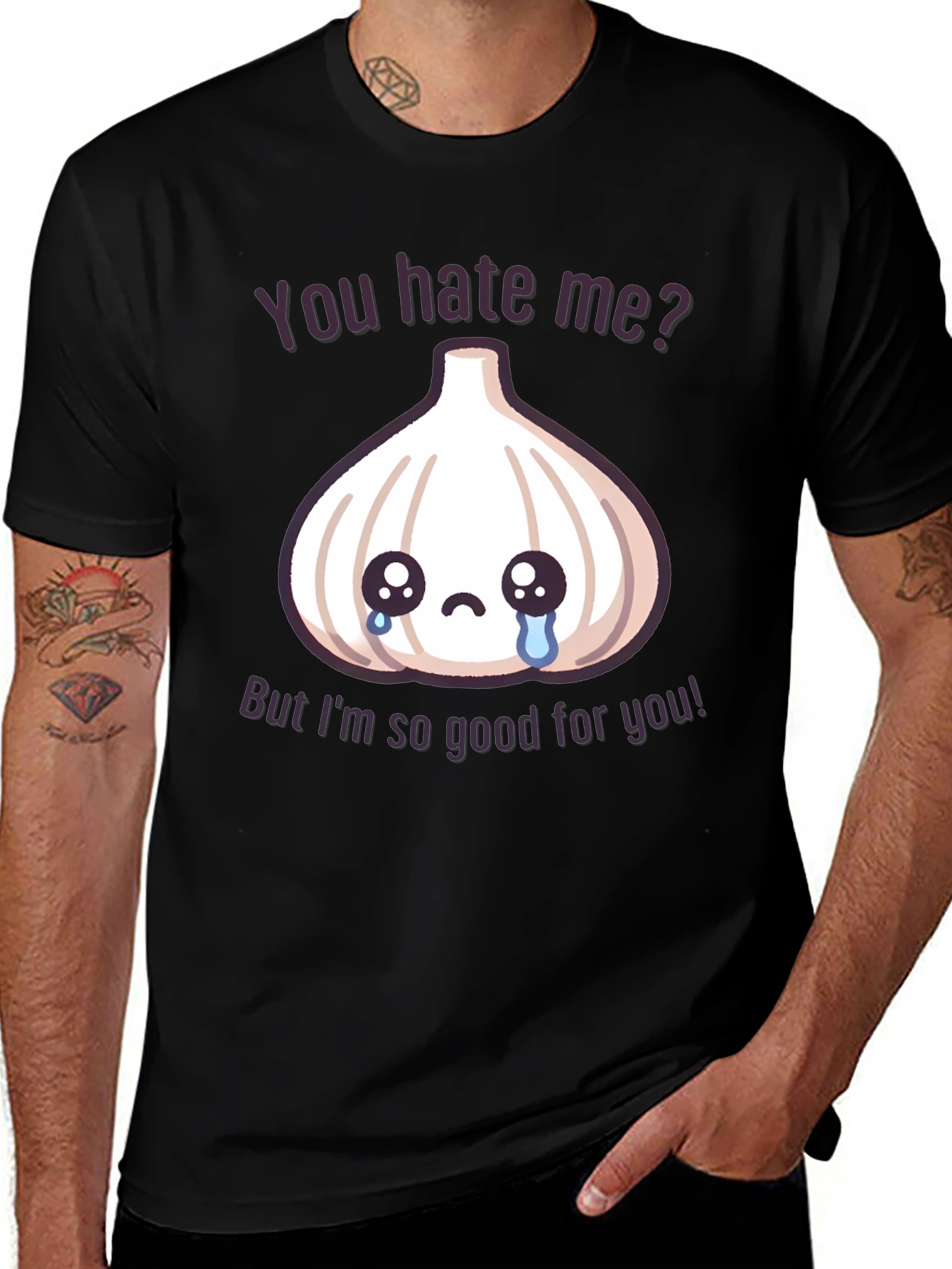 Funny Garlic Graphic T-Shirt - You Hate Me?