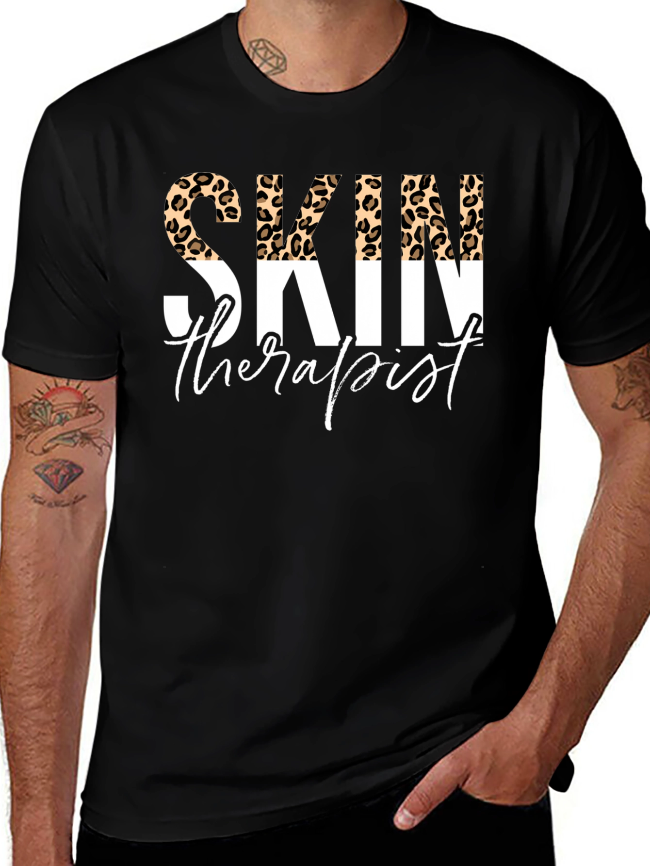 Skin Therapist Leopard Print Black T-Shirt