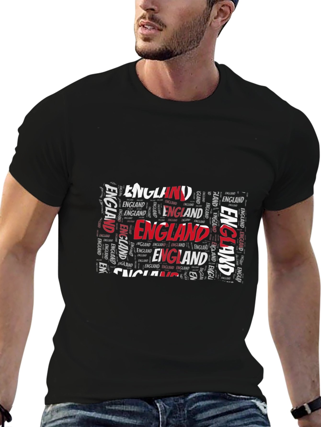 England Word Art Graphic Black T-Shirt