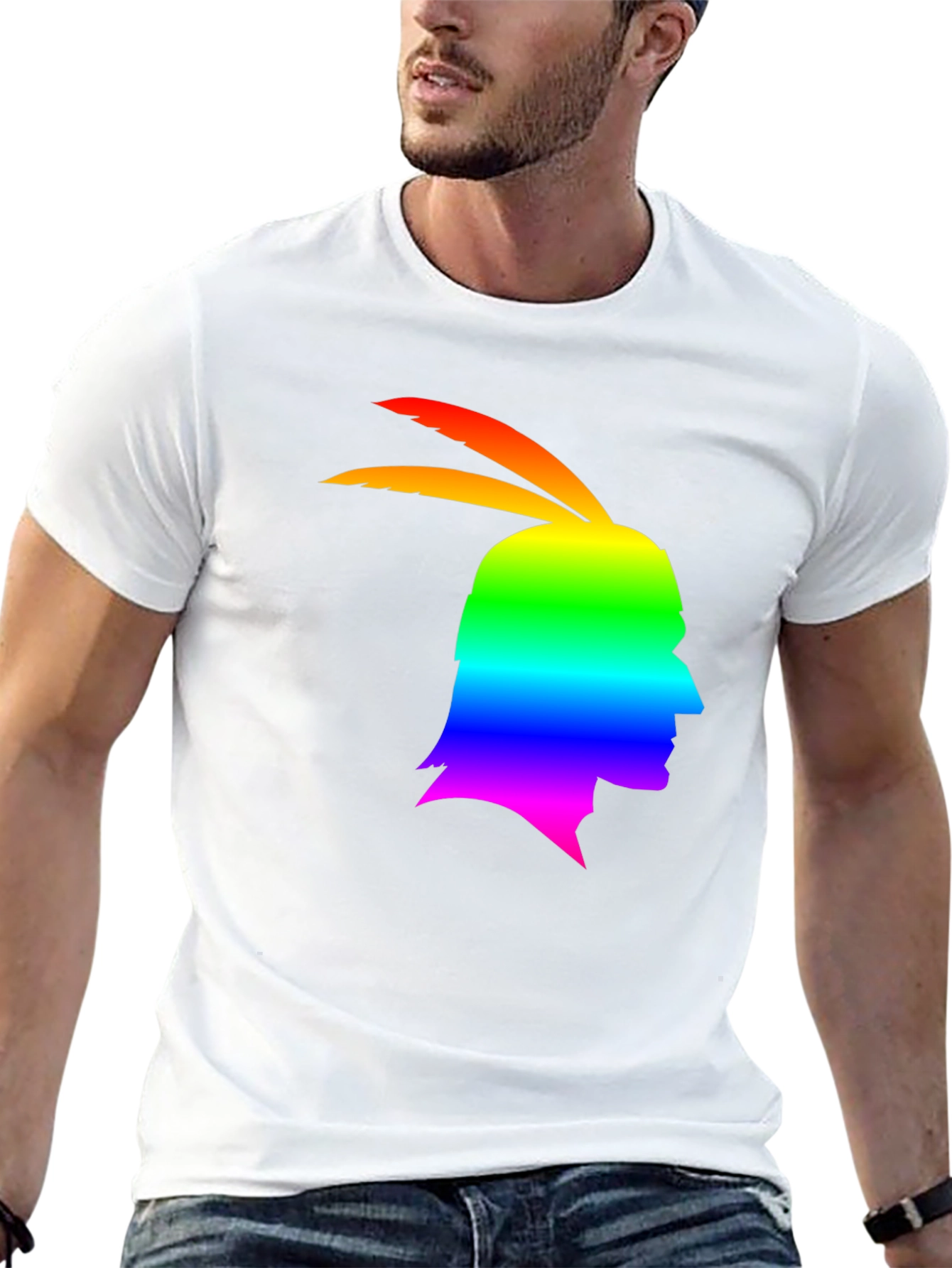 Rainbow Indian Chief Silhouette Graphic T-Shirt